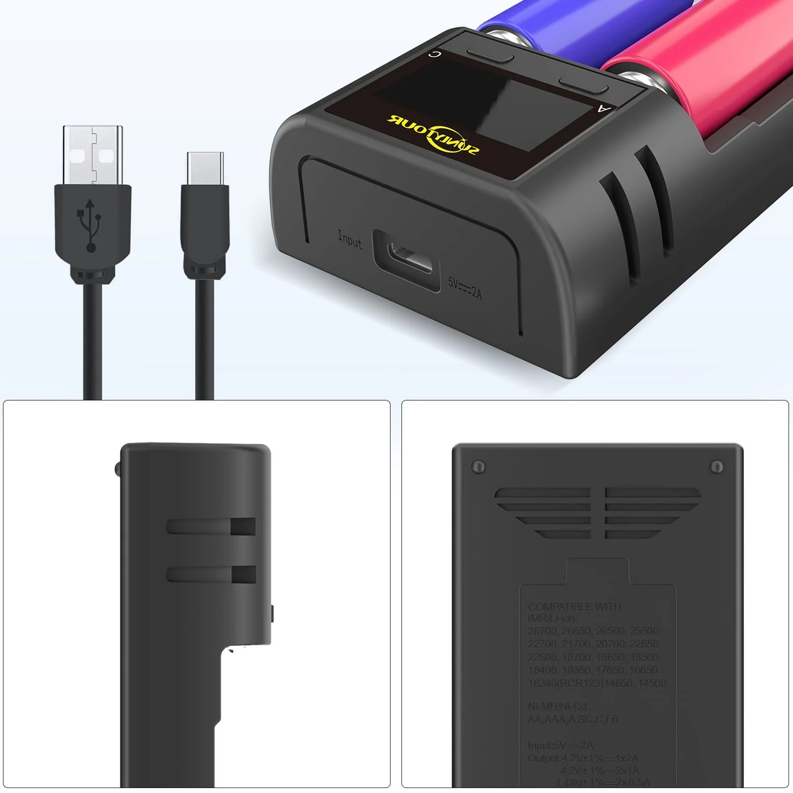 Зарядний пристрій Intelligent для 21700 18650, LCD зарядний пристрій для 21700 21750 21700 18650 для 20700 22700 26650 26700 16340 (RCR123) 17650 17670 NI-M H/H/NI-Cd AA AA AAA, фото №3