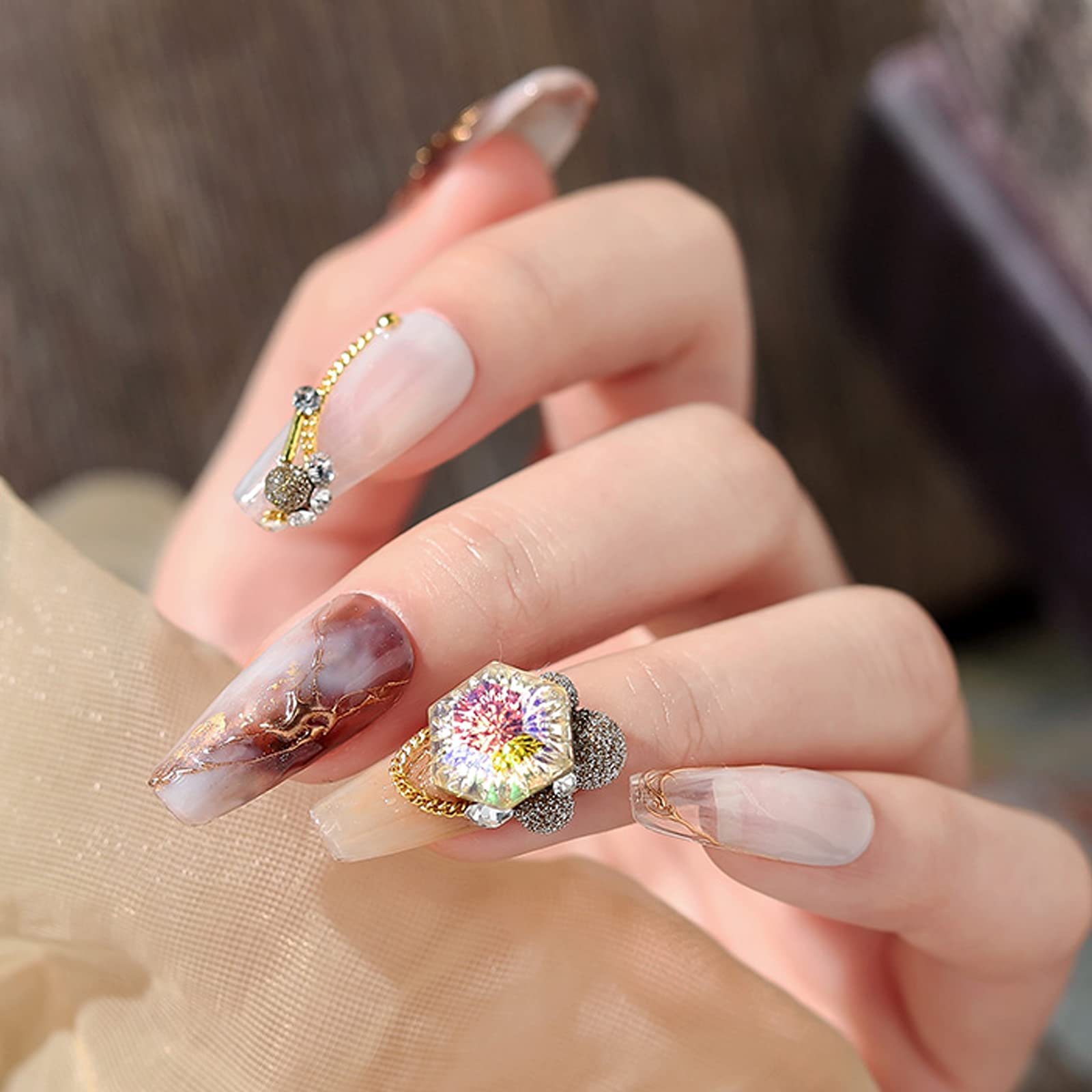 NICENEEDED Набор хрустальных страз для ногтей, 10 шт., Разноцветные металлические драгоценные камни для 3D украшения ногтей, Профессиональный набор для дизайна ногтей (Стиль 1), фото №4