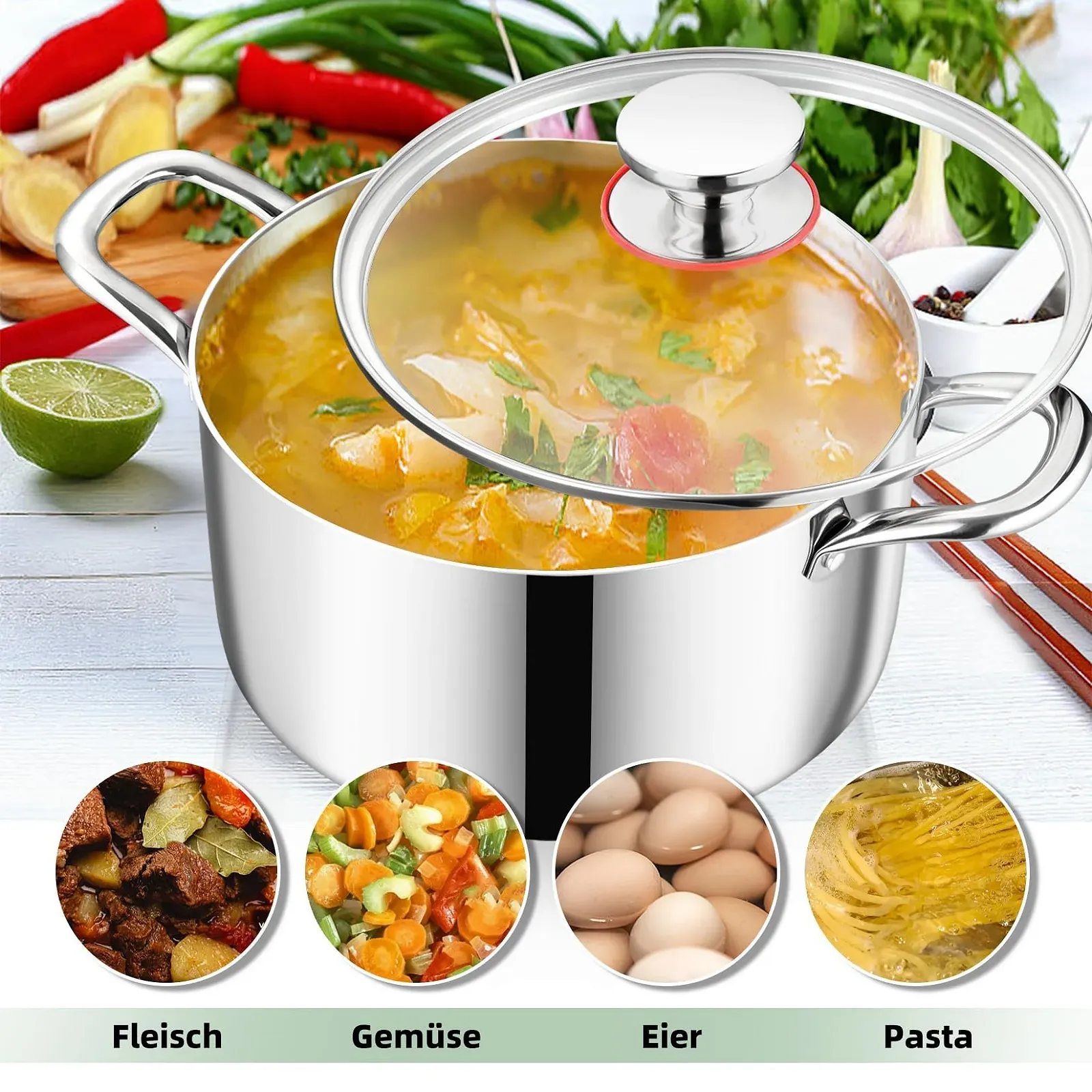 Каструля Onader 3-шарова з нержавіючої сталі Індукційна 3.3 л з кришкою 20 см, фото №7 Каструля Onader 3-шарова з нержавіючої сталі Індукційна 3.3 л з кришкою 20 см, фото №7