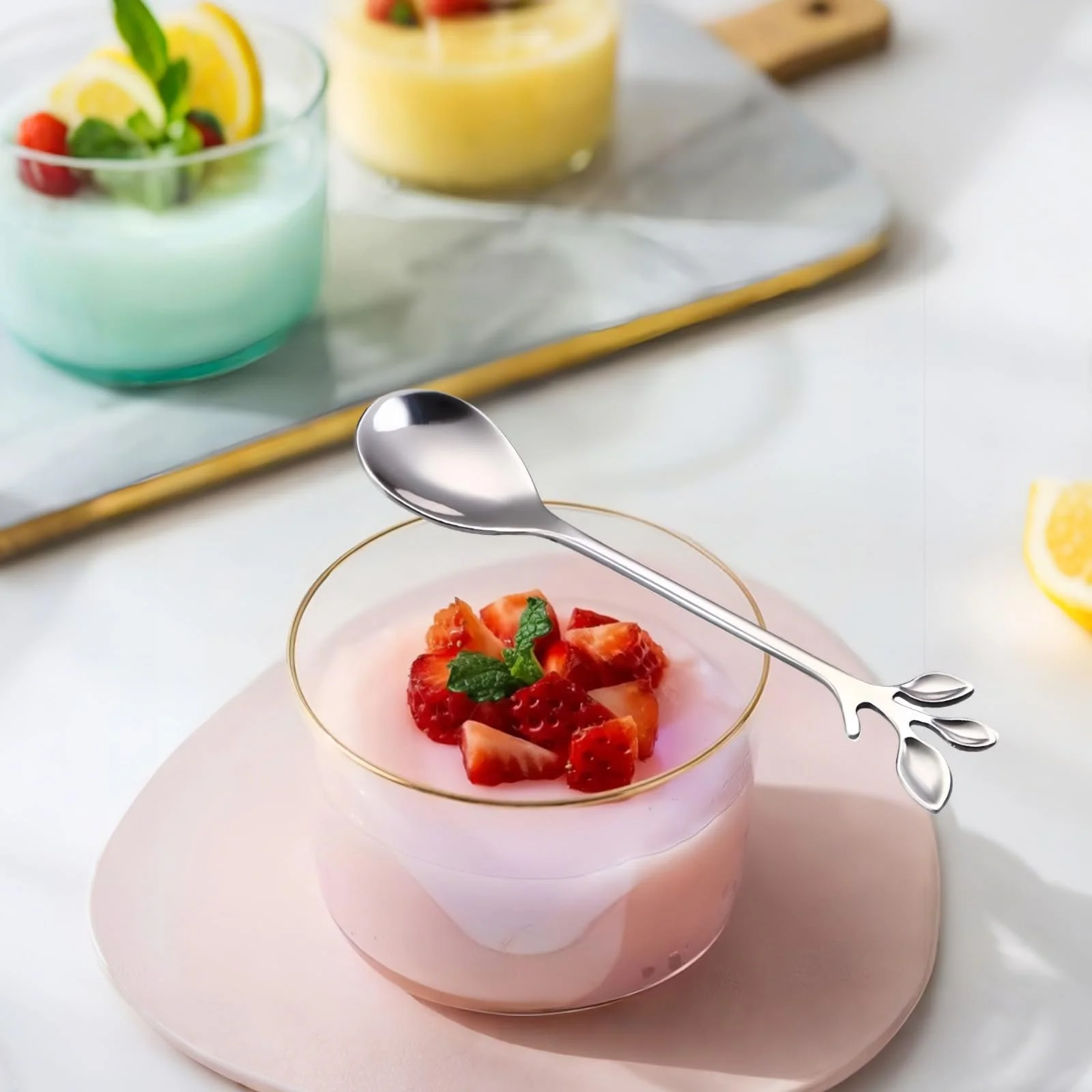 Ложка Кавова Лист з нержавіючої сталі Срібло Маленька, фото №6