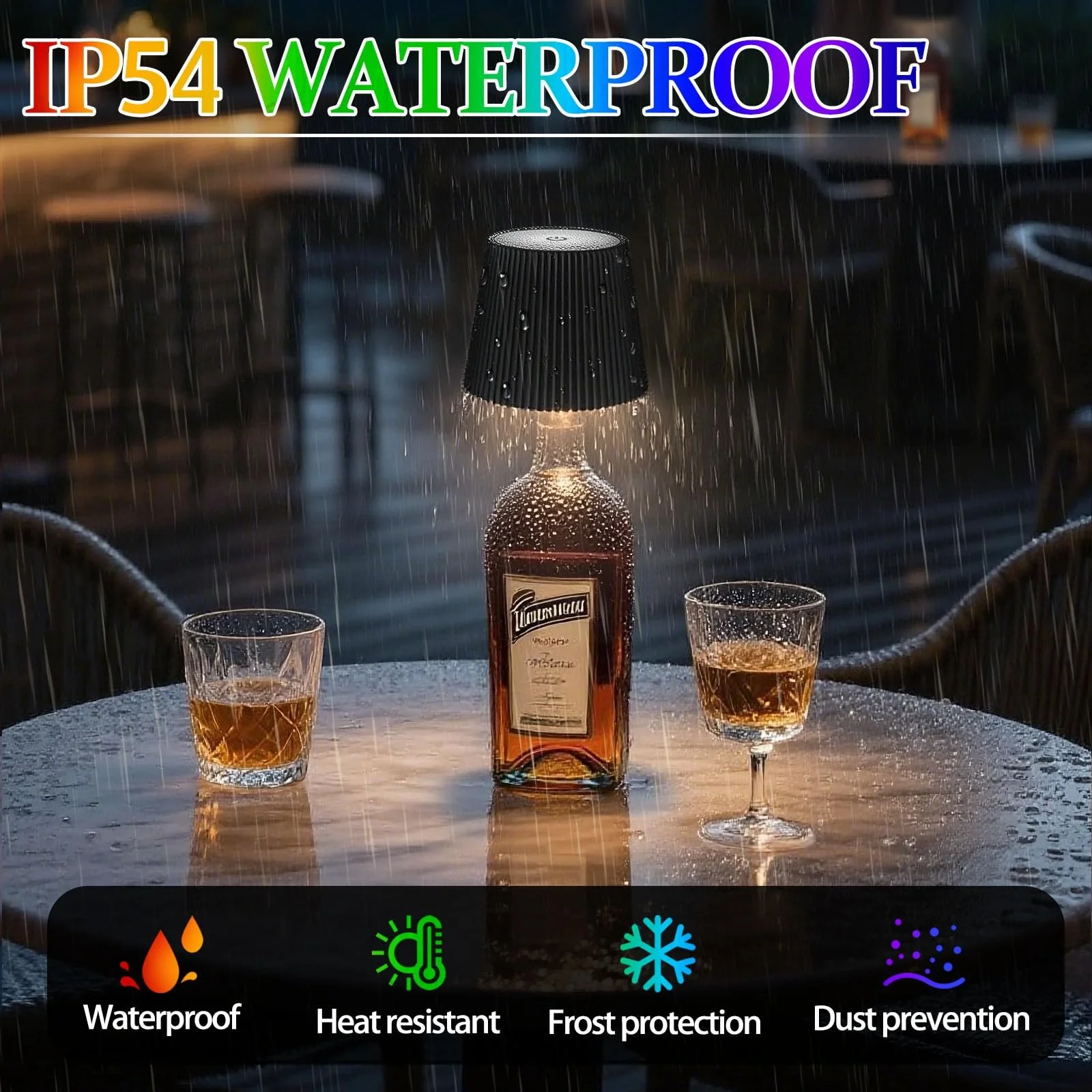 Лампи для пляшок набір 2 шт бездротові RGB теплі білі сенсорні акумуляторні USB-C водонепроникні, фото №6