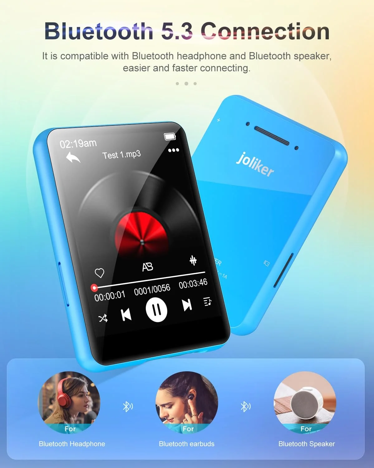 MP3 плеер Joliker 64 GB, Bluetooth 5.3, экран 2.4 дюйма, встроенный HD динамик, FM радио, запись голоса, E-Book, до 128 GB TF Card, фото №3 MP3 плеер Joliker 64 GB, Bluetooth 5.3, экран 2.4 дюйма, встроенный HD динамик, FM радио, запись голоса, E-Book, до 128 GB TF Card, фото №3