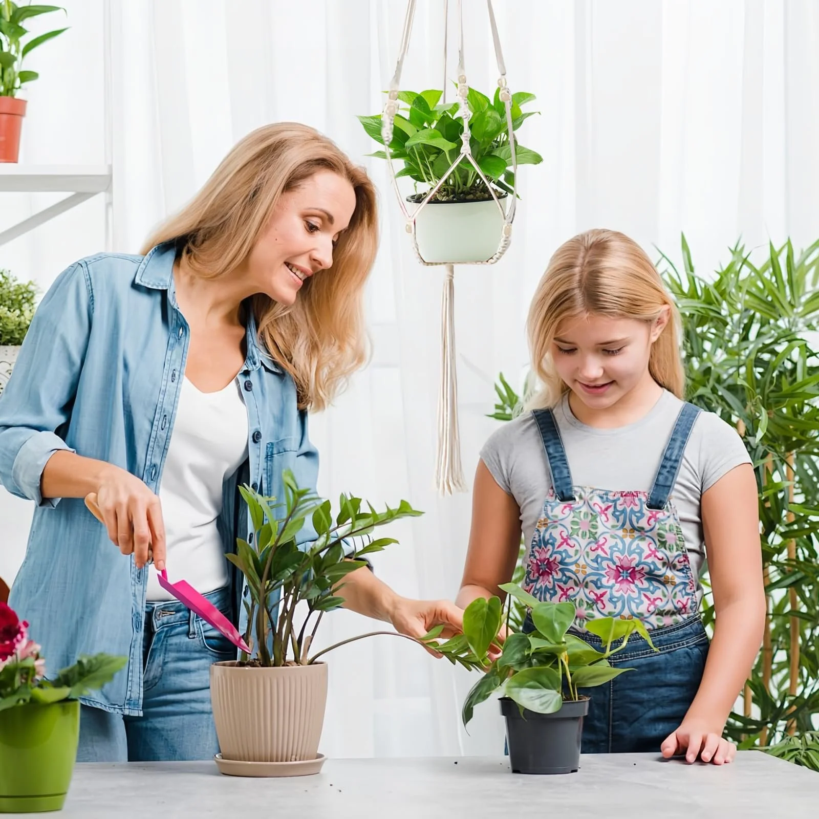 Подвесной кошик макраме набор 2 шт ручное плетение хлопок с 2 крючками, фото №4