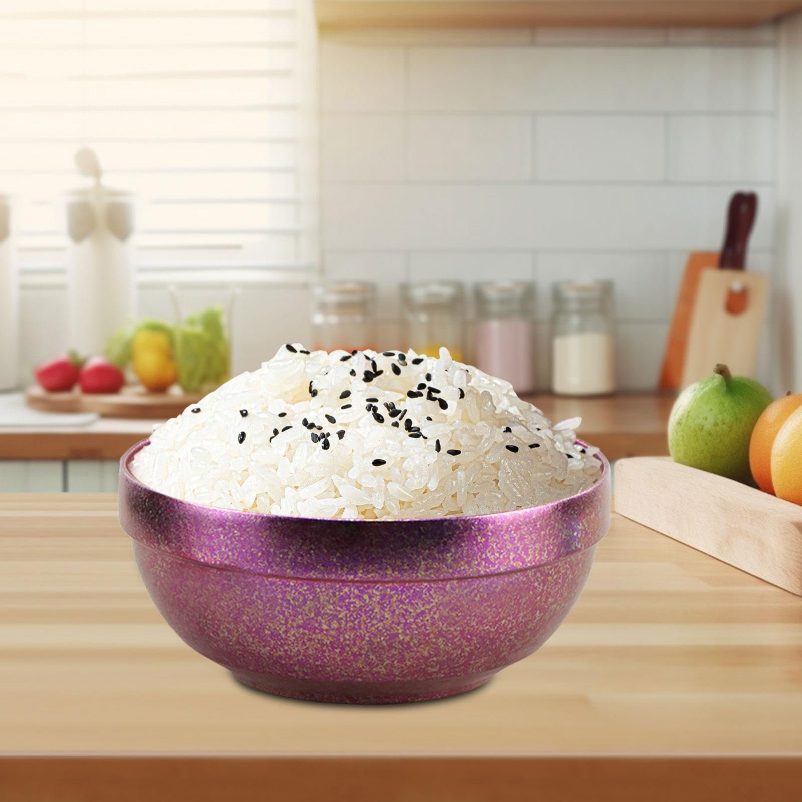 Миска DimyFew Titan, миска для закусок для дітей, посуд, кухонний посуд, легка, компактна, двостінна металева миска, миска для рису для кемпінгу, рожева, фото №3
