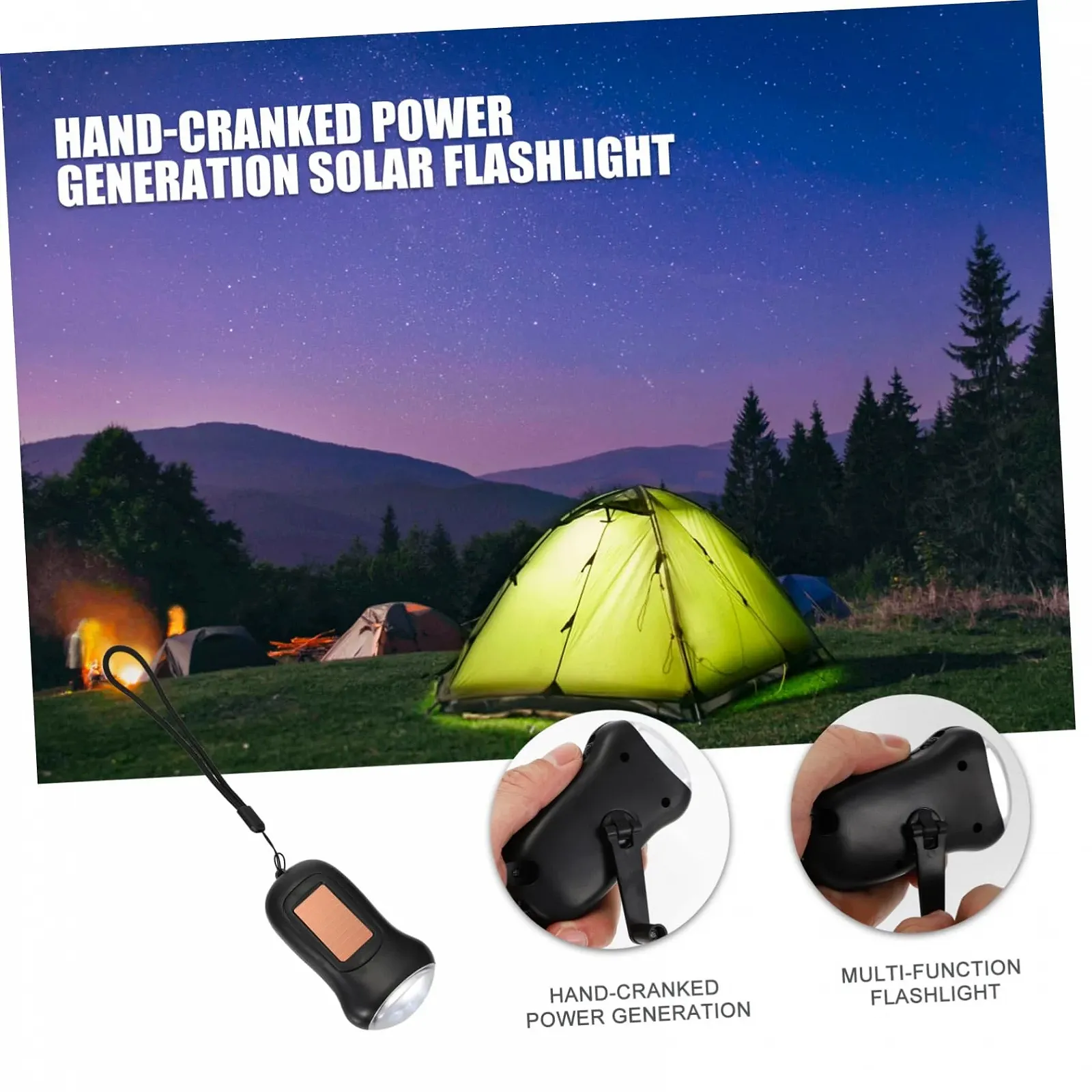 Ручний ліхтарик HEMOTON Міні ліхтарик з ручною рукояткою Сонячний для виживання для кемпінгу Піших прогулянок Домашнього використання, фото №3