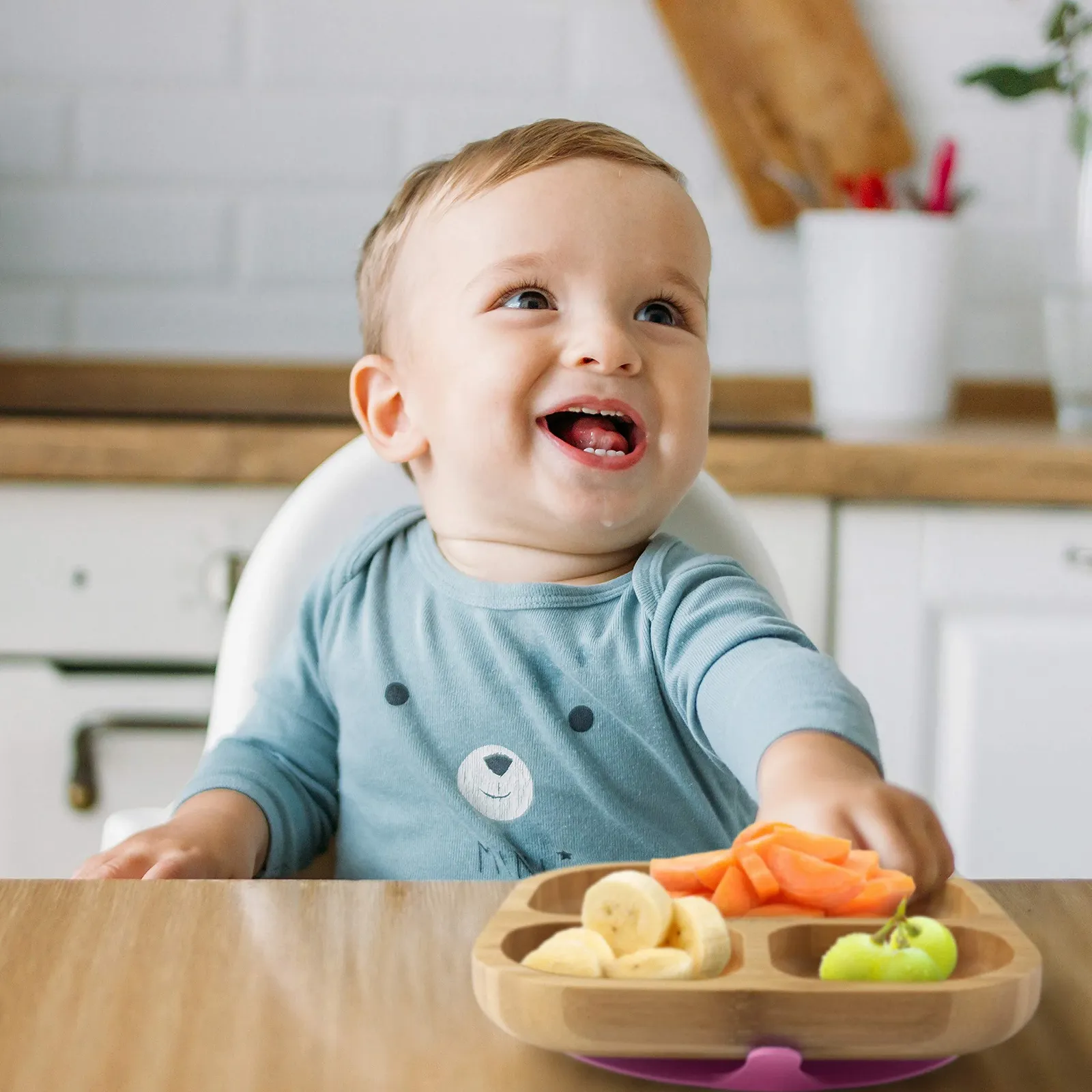 Бамбуковий набір дитячого посуду з екологічного бамбука з гнучкою ложкою, фото №4
