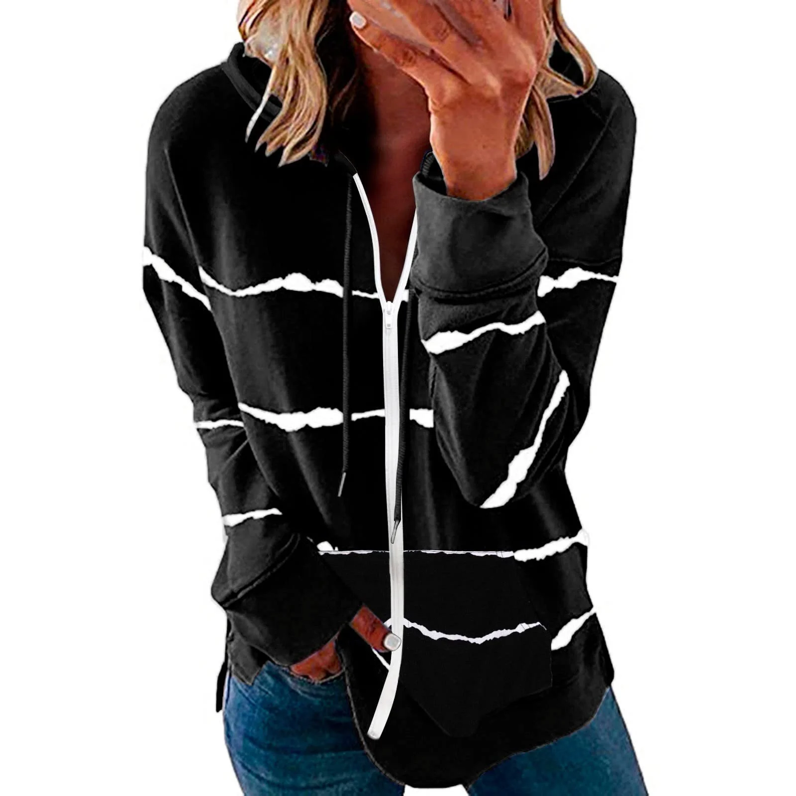 Довга куртка-пальто з капюшоном, легка смугаста на блискавці, фото №3 Довга куртка-пальто з капюшоном, легка смугаста на блискавці, фото №3