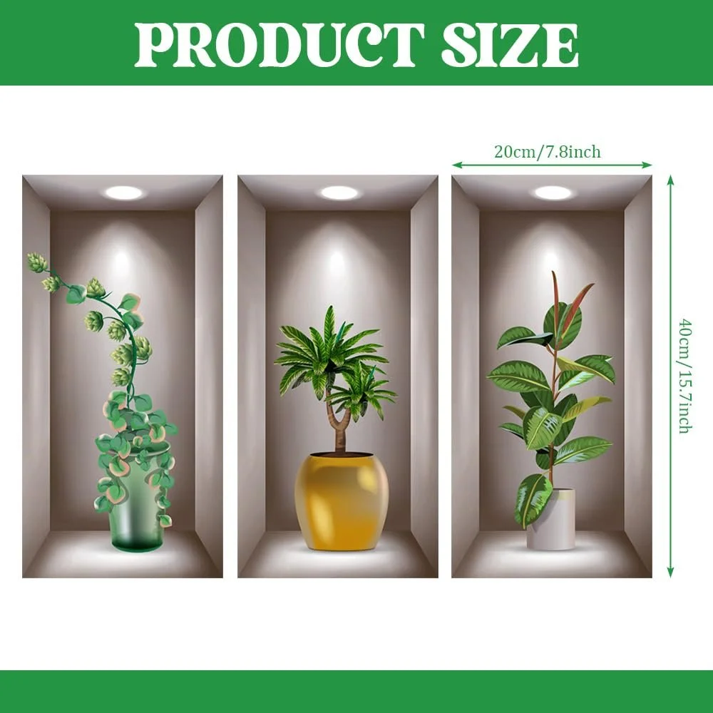 Наклейки на стіну Вази та рослини 3 шт. 40х20 см 3D Вінілові ПВХ, фото №2