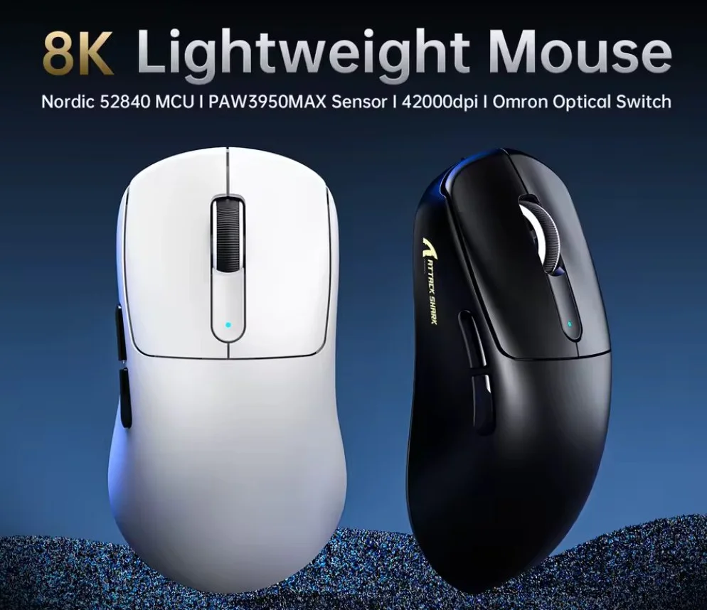 Ігрова мишка Attack Shark V5 Black PAW3950MAX 42K DPI 8000Гц 750IPS 50G, фото №3