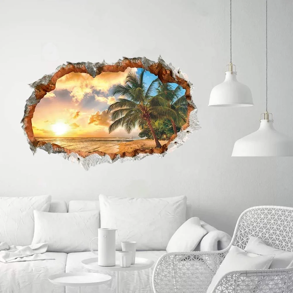 Настінні наклейки Wandsticker4U 3D Небо Футбол Планети Море Пляж Захід сонця, фото №5