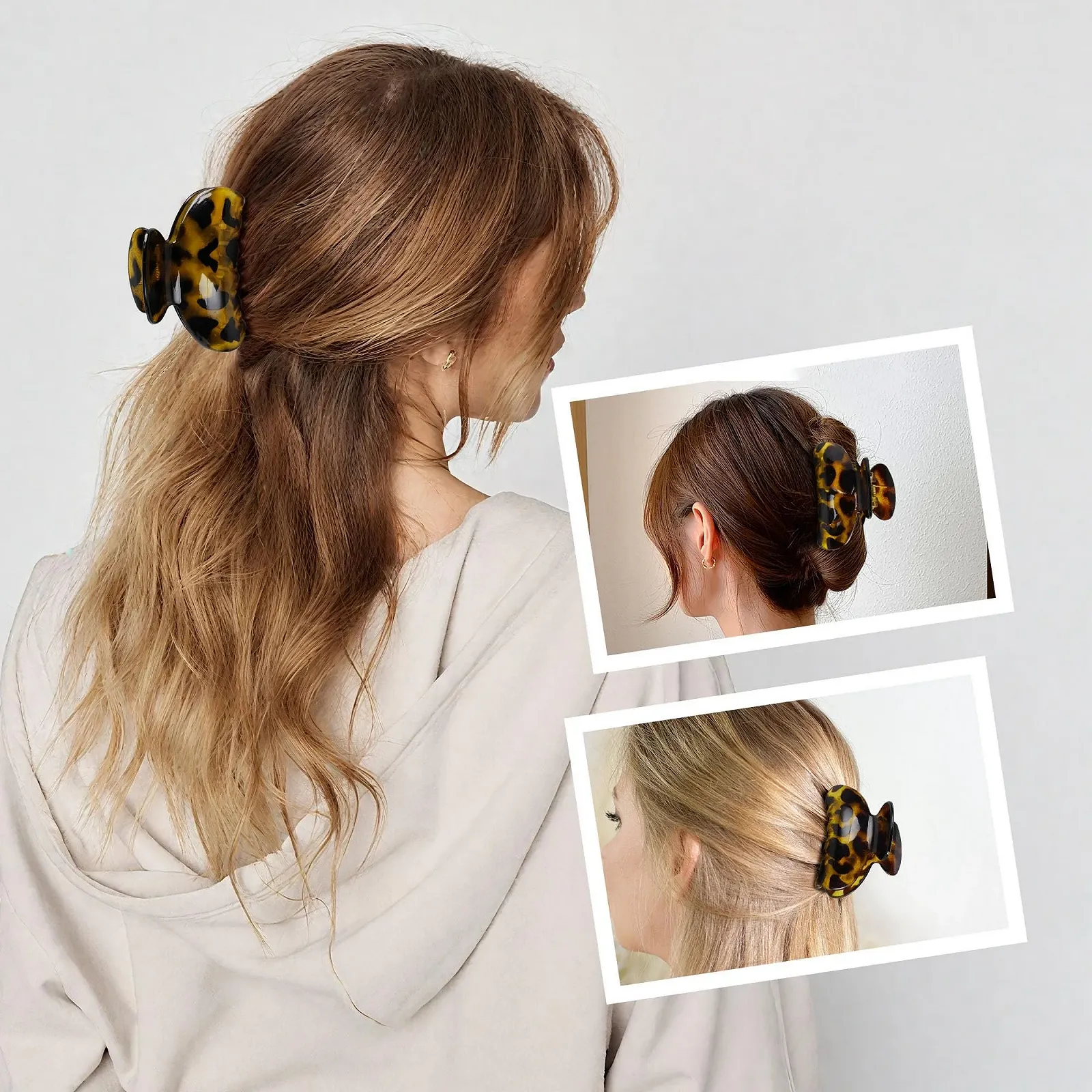 Набор заколок для волос 3 шт Леопард из черного пластика для женщин 7 см x 4 см, фото №3