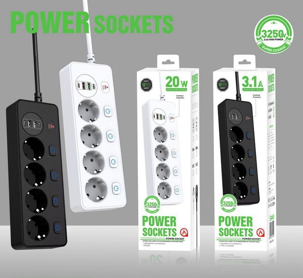 Мережевий фільтр живлення BKL 504 подовжувач 2м на 4 роз'єми 2USB 2Type-C Port, фото №5