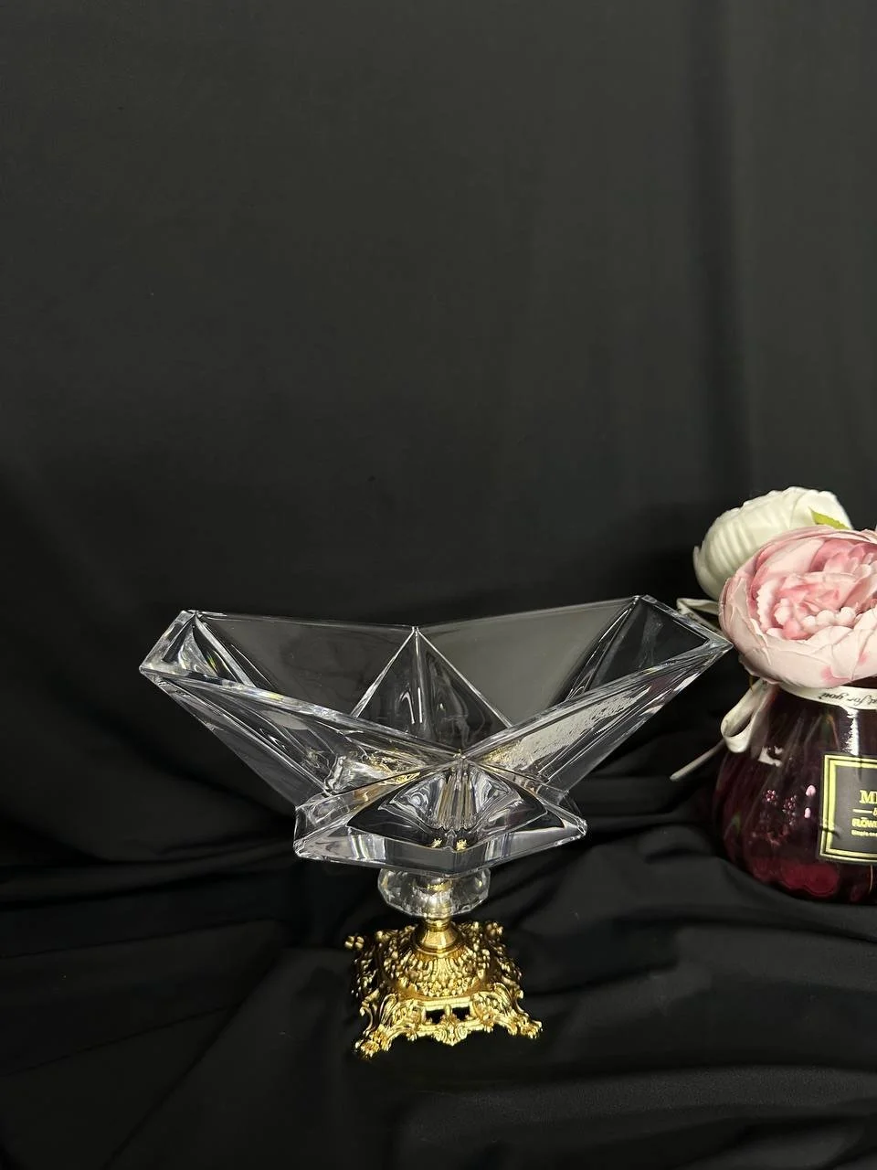 Большая конфетница хрусталь на золотой ножке 32х25 см, фото №1 Большая конфетница хрусталь на золотой ножке 32х25 см, фото №1
