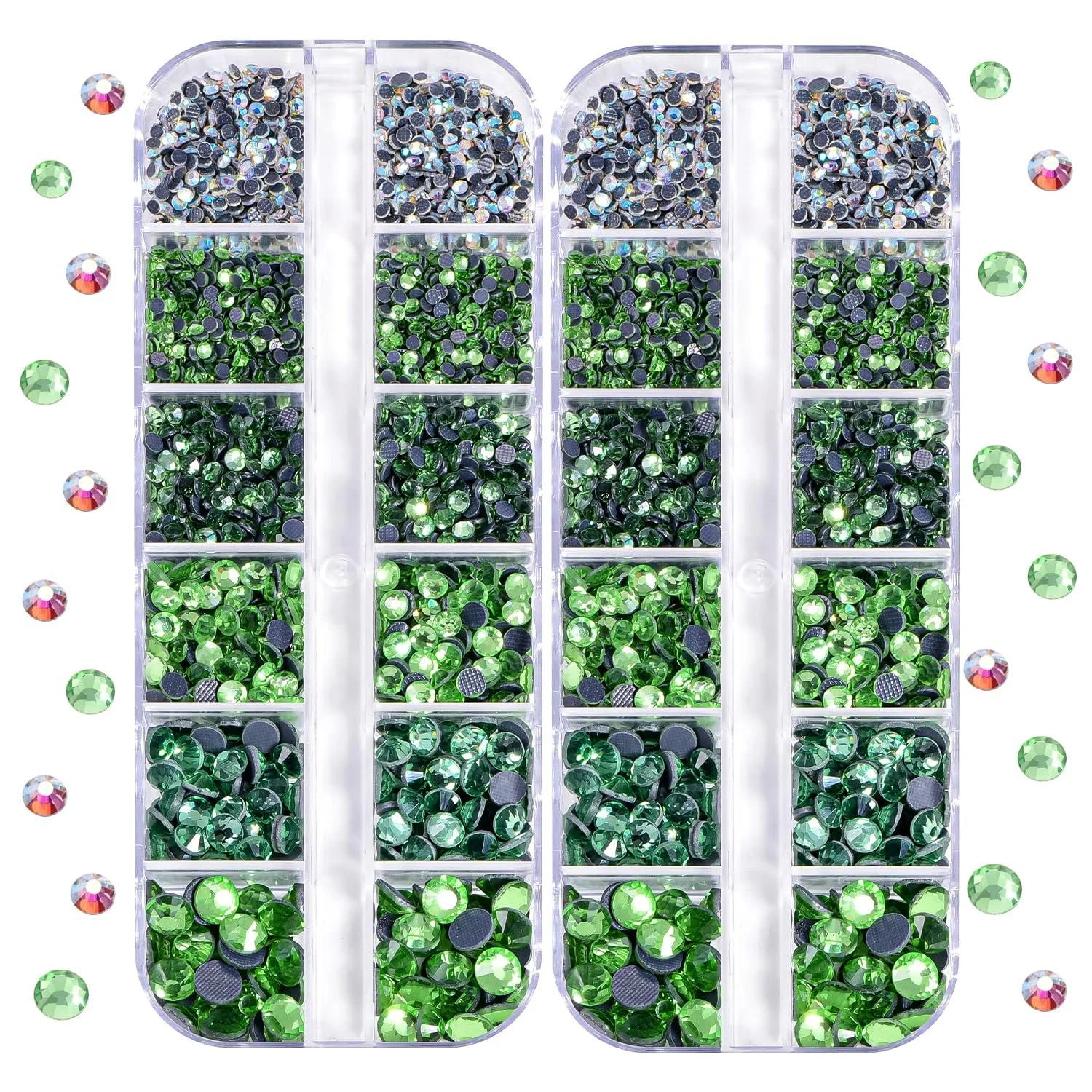 Термоклеевые стразы BLINGINBOX DMC, 2 коробки, всего 5200 штук, микс размеров, круглые кристаллы, стеклянные камни для изготовления ювелирных изделий Lt.Peridot, фото №1