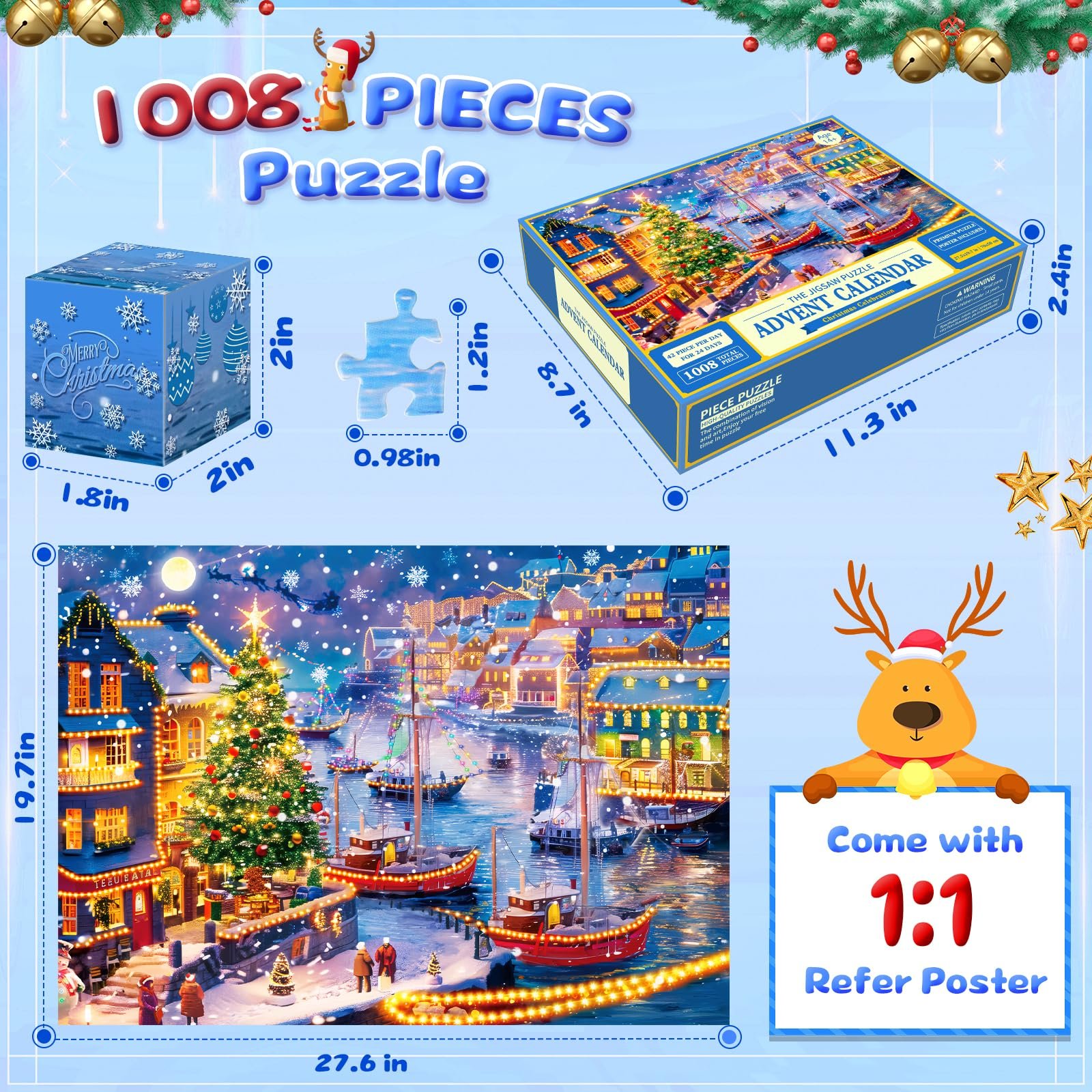 Пазл адвент-календарь Quanquer 2025 Christmas Harbor 1008 деталей 24 дня 70 x 50 cm, фото №2