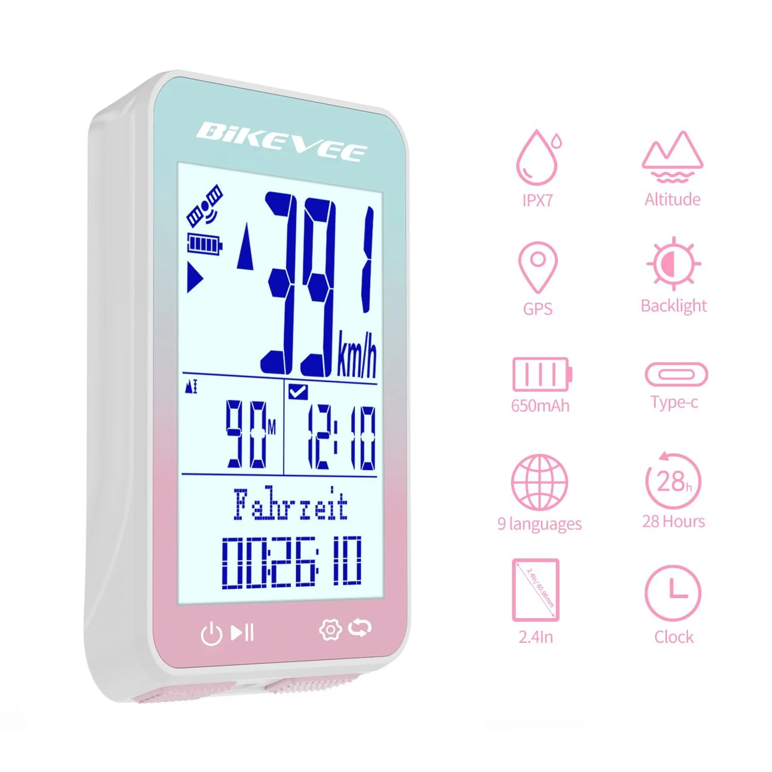 Велокомпьютер GPS Wireless IPX7 2.4" FSTN 28H Battery, фото №8