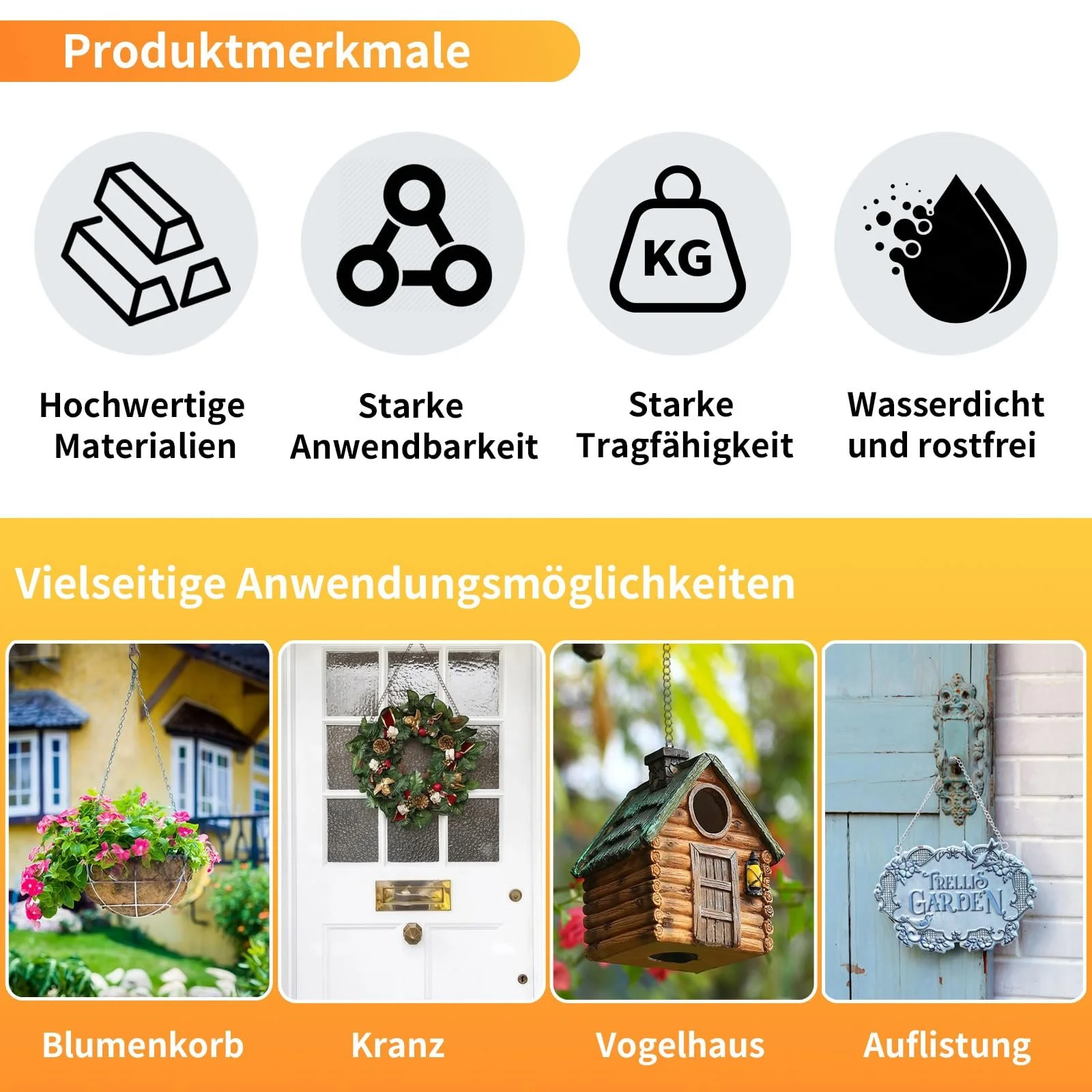 Набір ланцюжків для підвісних кошиків Металеві регульовані для годівниць та декору, 6 шт., 50 см, Сріблястий, фото №4