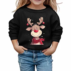 Детский пуловер - Толстовка с длинными рукавами и круглым вырезом с принтом для девочек, уютная флисовая кофта для праздничного сезона - Фото 1