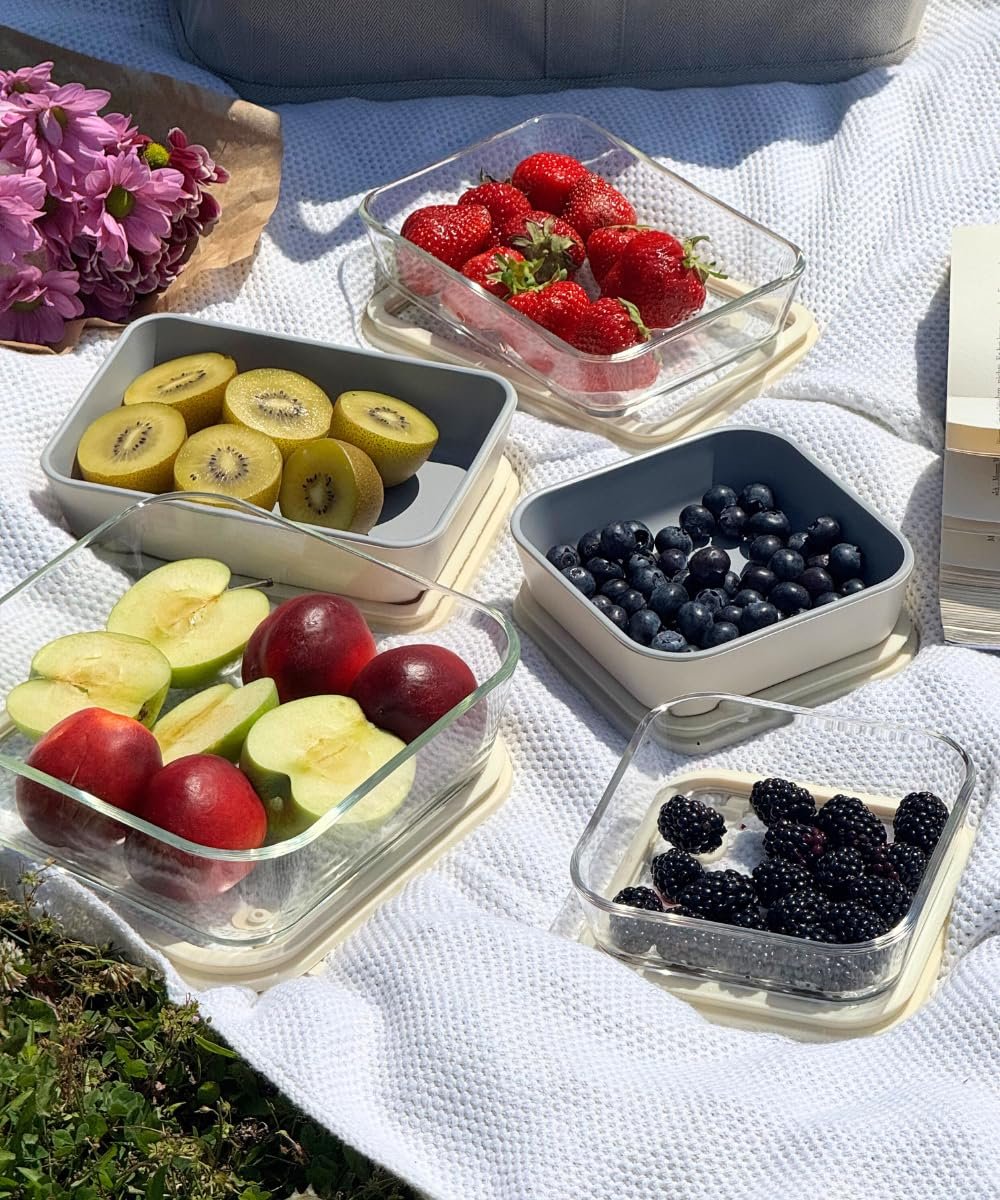 Скляні контейнери для зберігання продуктів Zoha Набір 8 штук BPA Free Герметичні Прозорий/Бежевий, фото №4