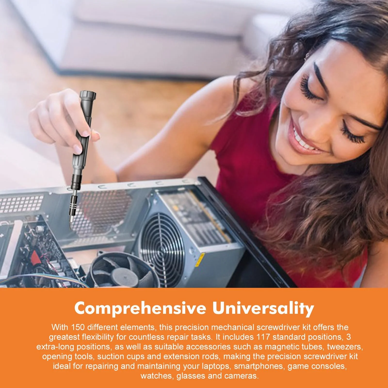 Набір викруток для прецизійної механіки 150 в 1 S2 з алюмінієвою рукояткою міні, фото №5