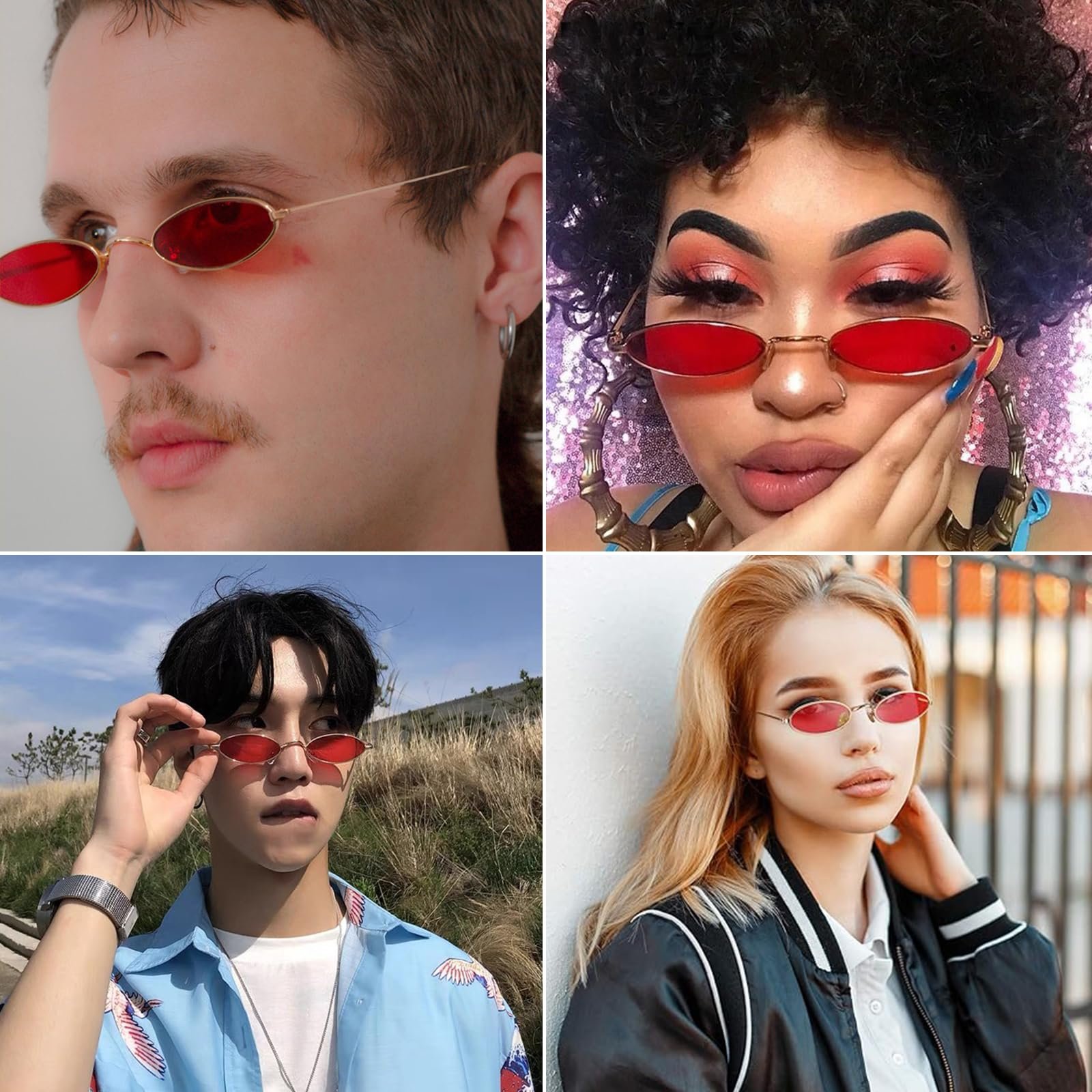 Вінтажні овальні сонцезахисні окуляри (2 пари) Сірий, Червоний, фото №4