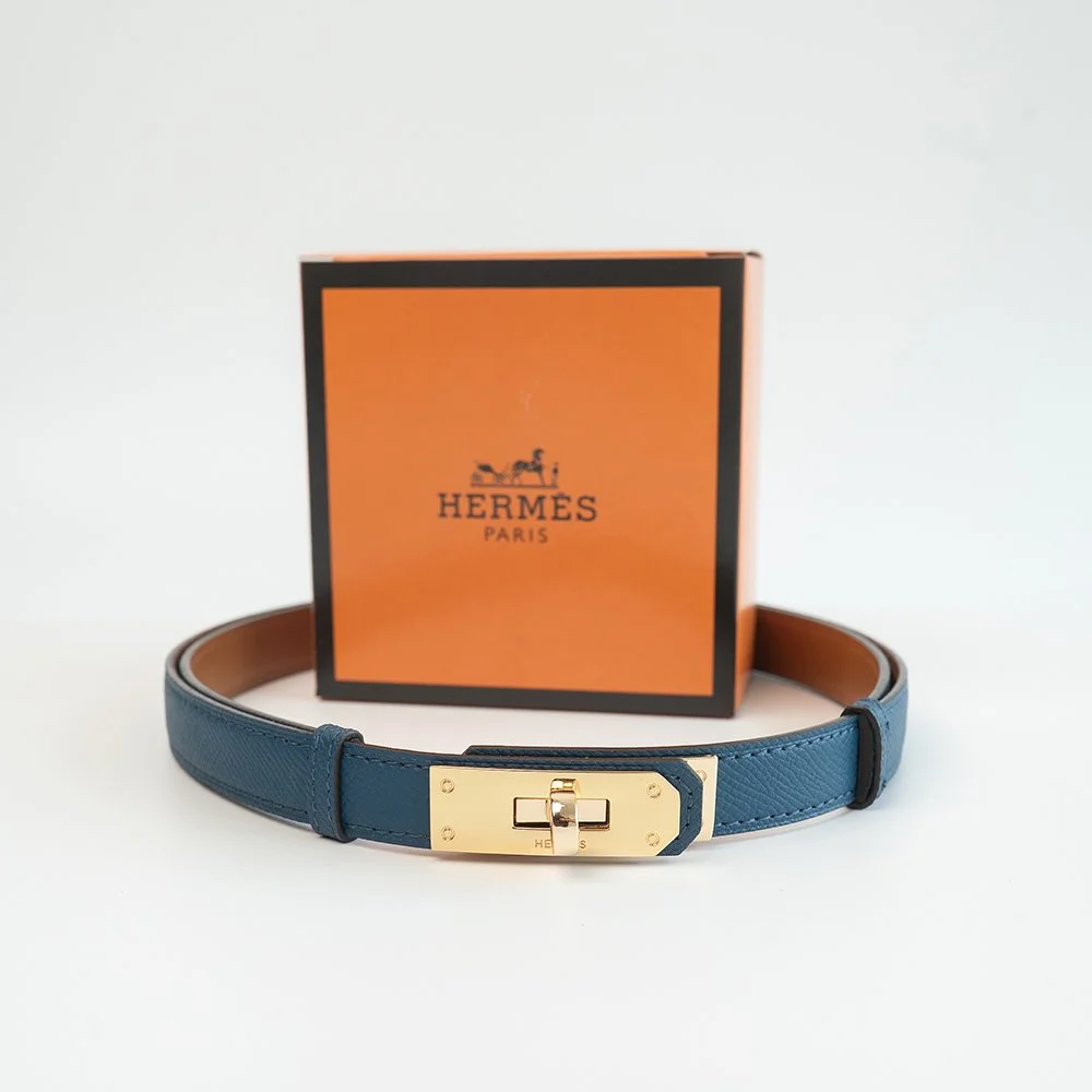 Ремінь жіночий синій шкіряний Hermes, фото №9