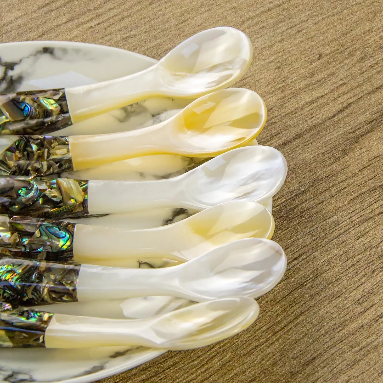 Ложка для ікри DUEBEL Набір 6 шт. Abalone Handle, 4", перламутрова, для подачі ікри, подачі яєць, кейтерингу, ресторанного посуду, прикраси столу, фото №4