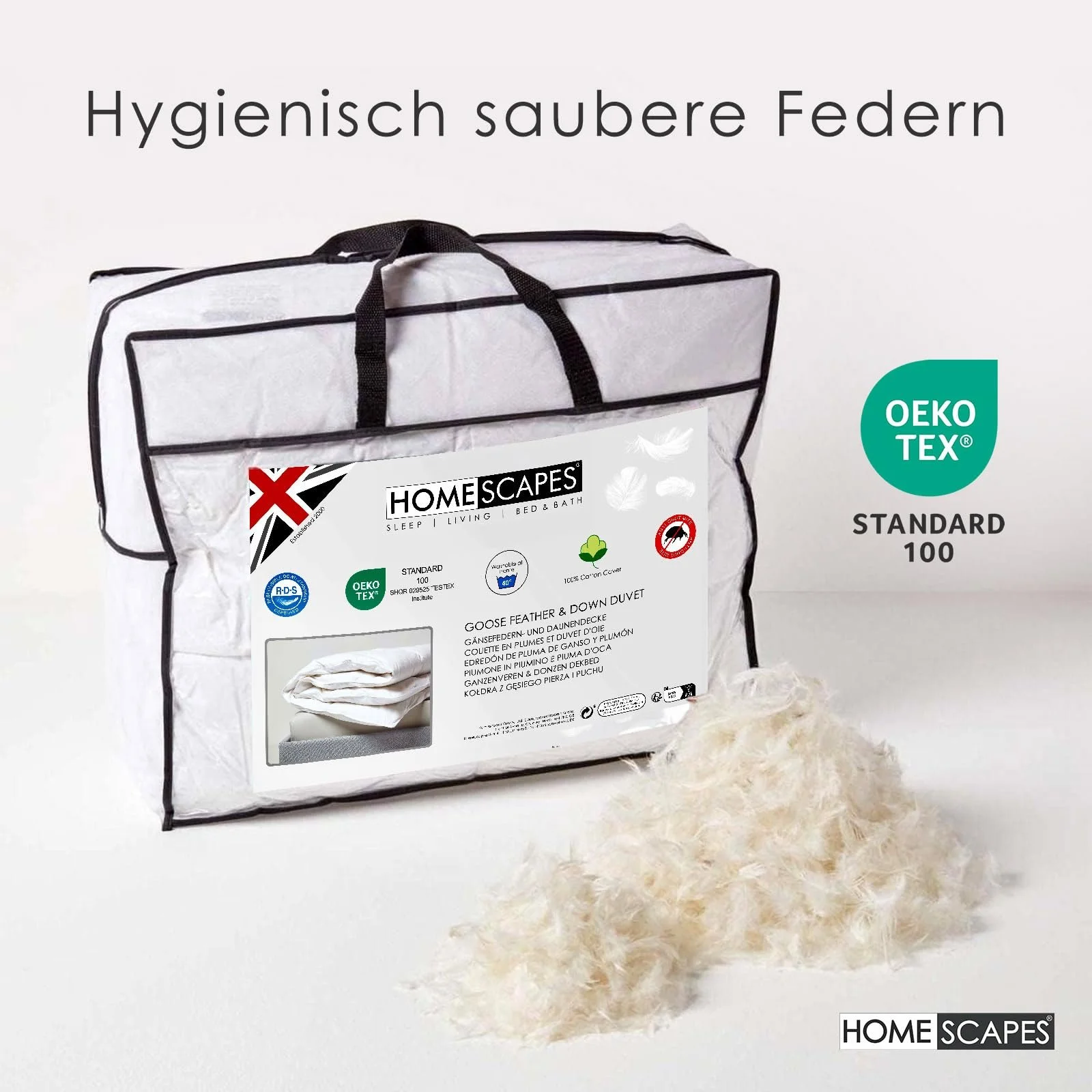 Одеяло King Size Homescapes Пух и перо белый, фото №3 Одеяло King Size Homescapes Пух и перо белый, фото №3