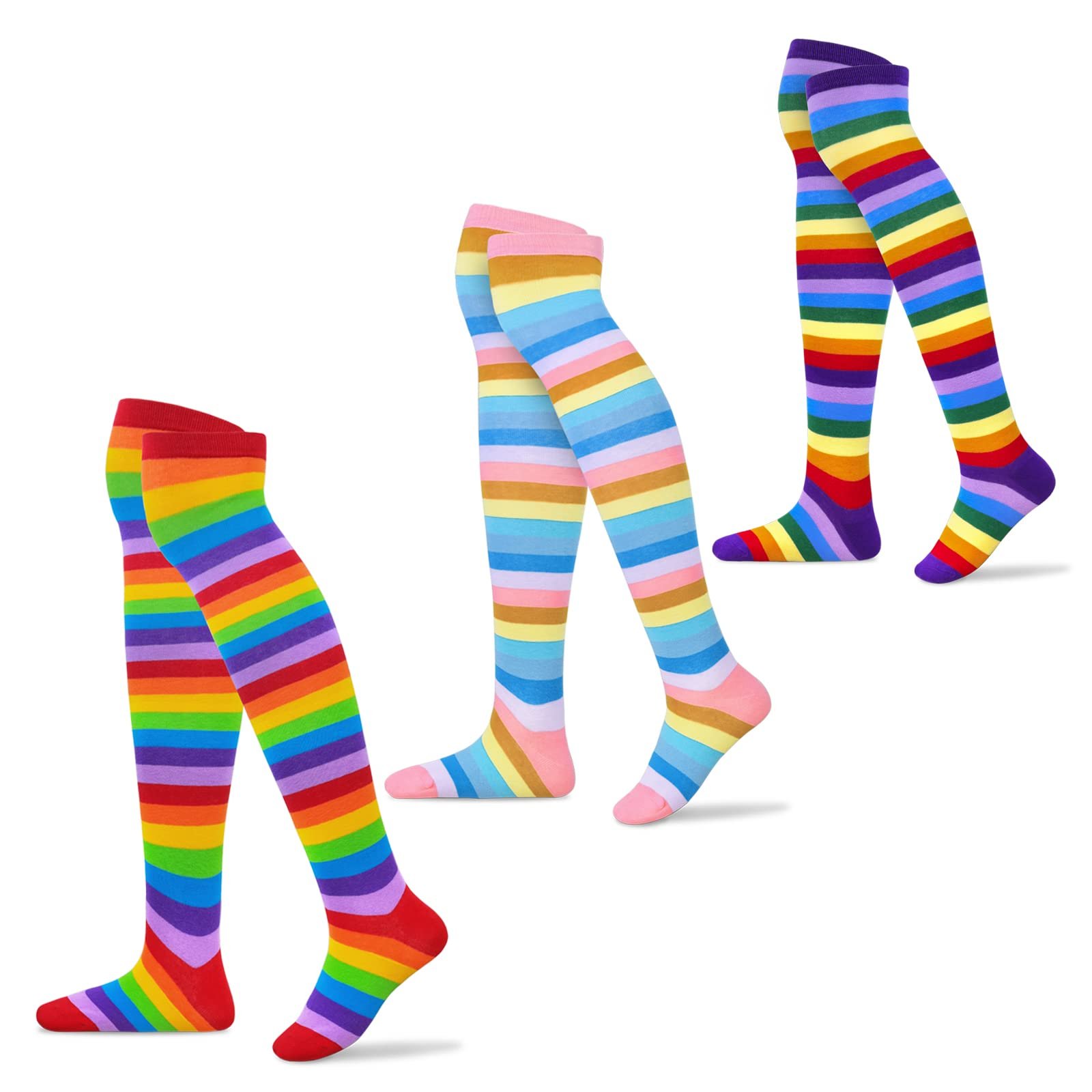 Гольфы в полоску LittleForBig до бедра, набор 3 пары - Розовый/Красный/Фиолетовый, Розовый/Красный/Фиолетовый, фото №1