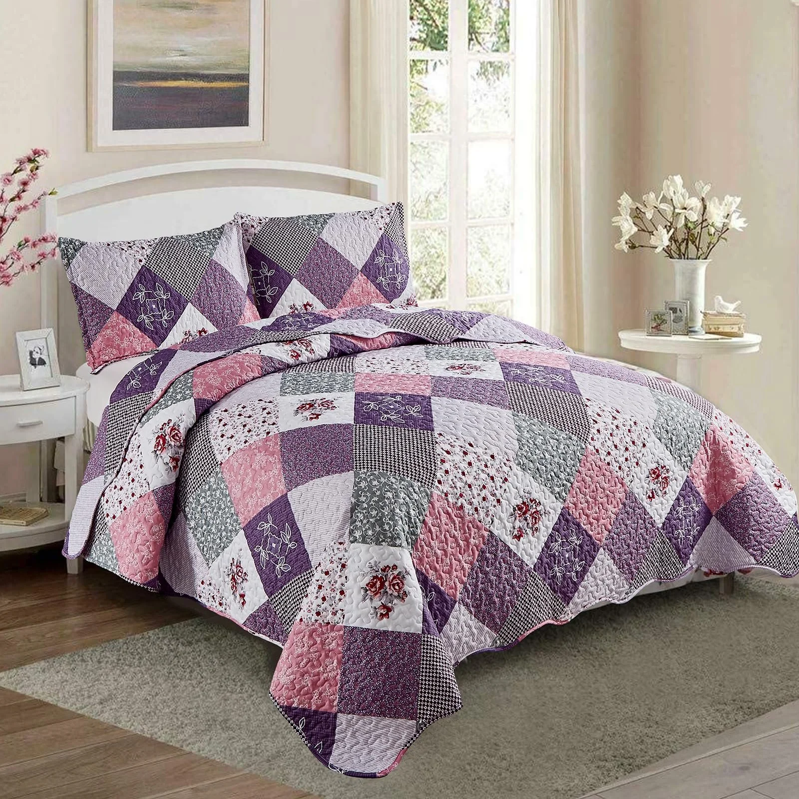 Покривало WONGS BEDDING 240 x 260 см, клаптеве покривало, стьобане, фото №3
