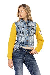 Джинсовая Куртка Cipo & Baxx Женская Повседневная Деним Sweatwear 2 в 1 Дизайн Жилет Destroyed WJ192 synthetic.ua - Фото 1
