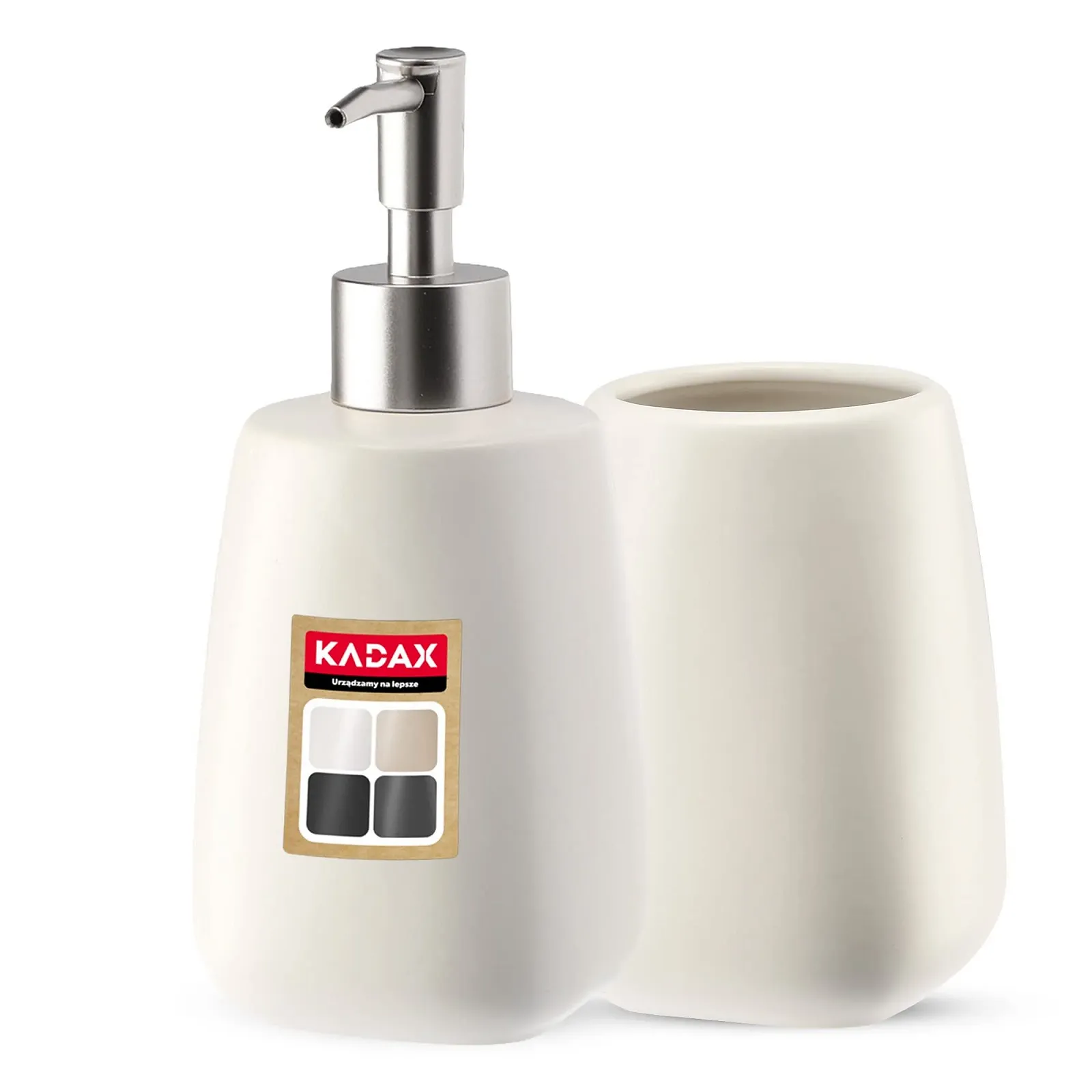 Набор аксессуаров для ванной комнаты KADAX 2 шт. Стакан и Диспенсер белый, фото №1 Набор аксессуаров для ванной комнаты KADAX 2 шт. Стакан и Диспенсер белый, фото №1