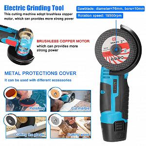 Угловая Шлифовальная машина Cordless 19500RPM 12V Professional Grinder Battery 2.0Ah Cutting Discs 76mm Angle Grinder (2 Battery) synthetic.ua - Фото 1