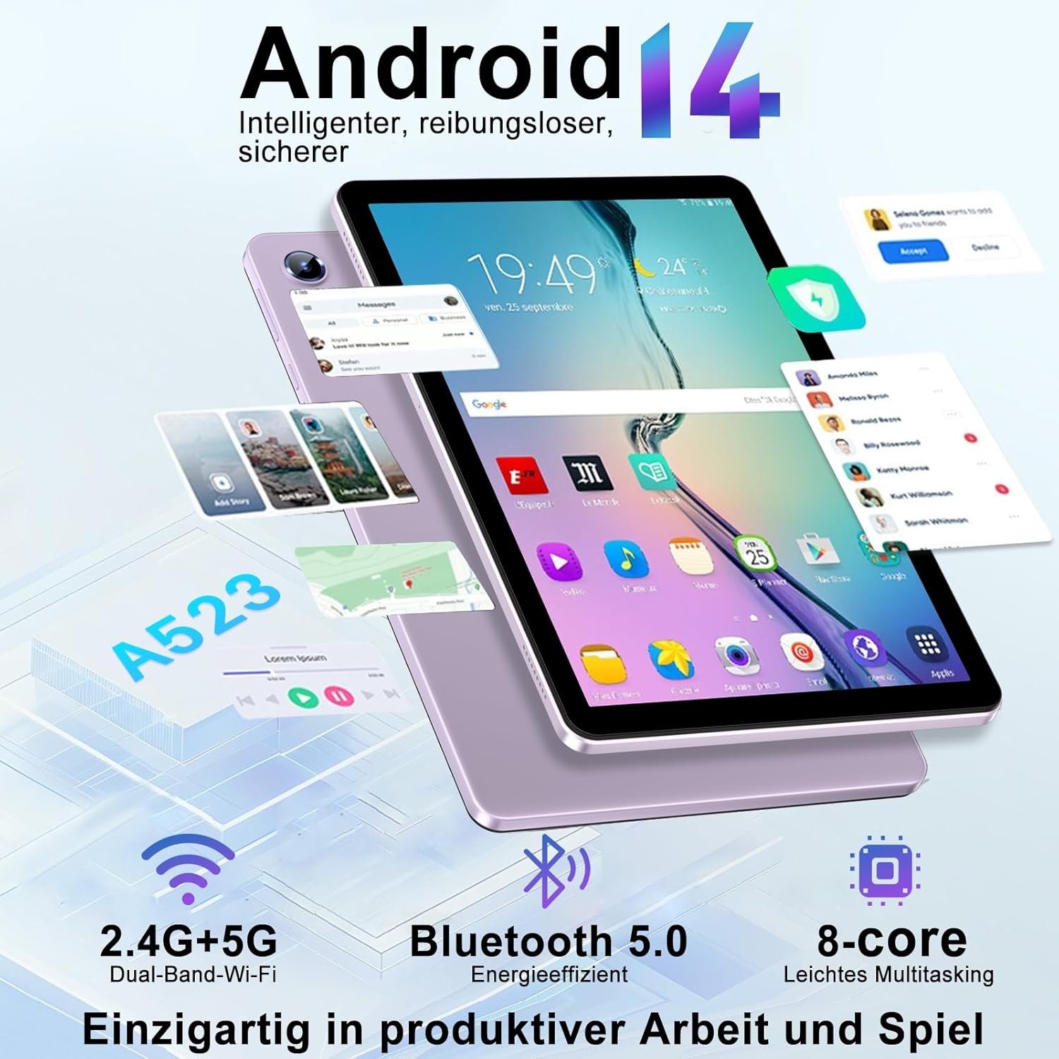 Планшет 10.1"JUEDUR R700 (6+14)/128ГБ 5G 8 ядер Android 14 6000 mAh Розовый, фото №3