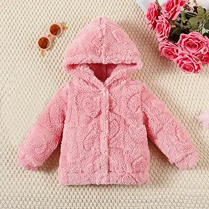 Зимняя куртка Детская Флисовая куртка для девочек и мальчиков Куртка с капюшоном с принтом сердец На подкладке Теплая куртка с молнией Милая Теплая Толстая Куртка для улицы synthetic.ua - Фото 1