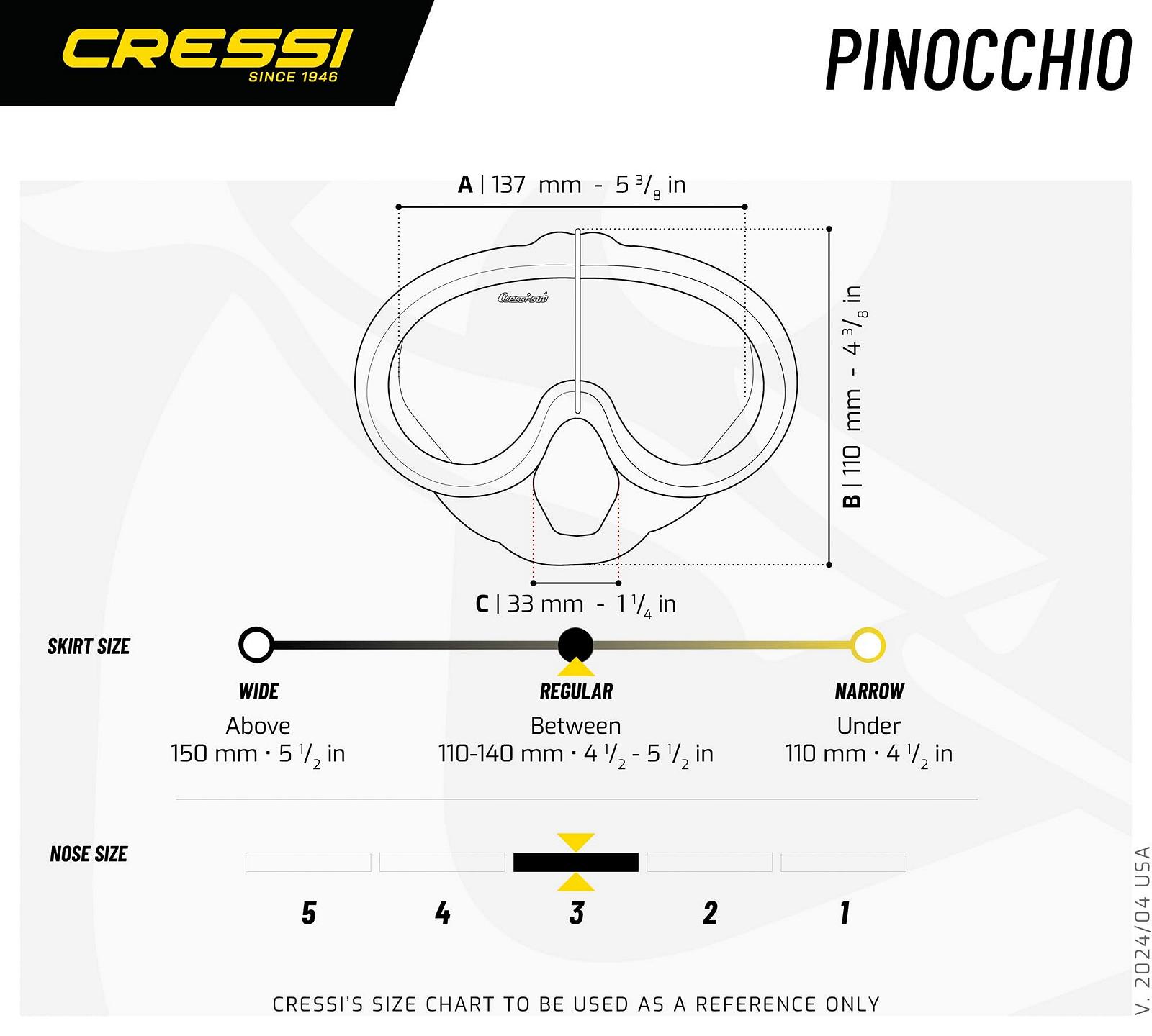 Маска Cressi Pinocchio для підводного плавання та снорклінгу - Чорна, фото №5