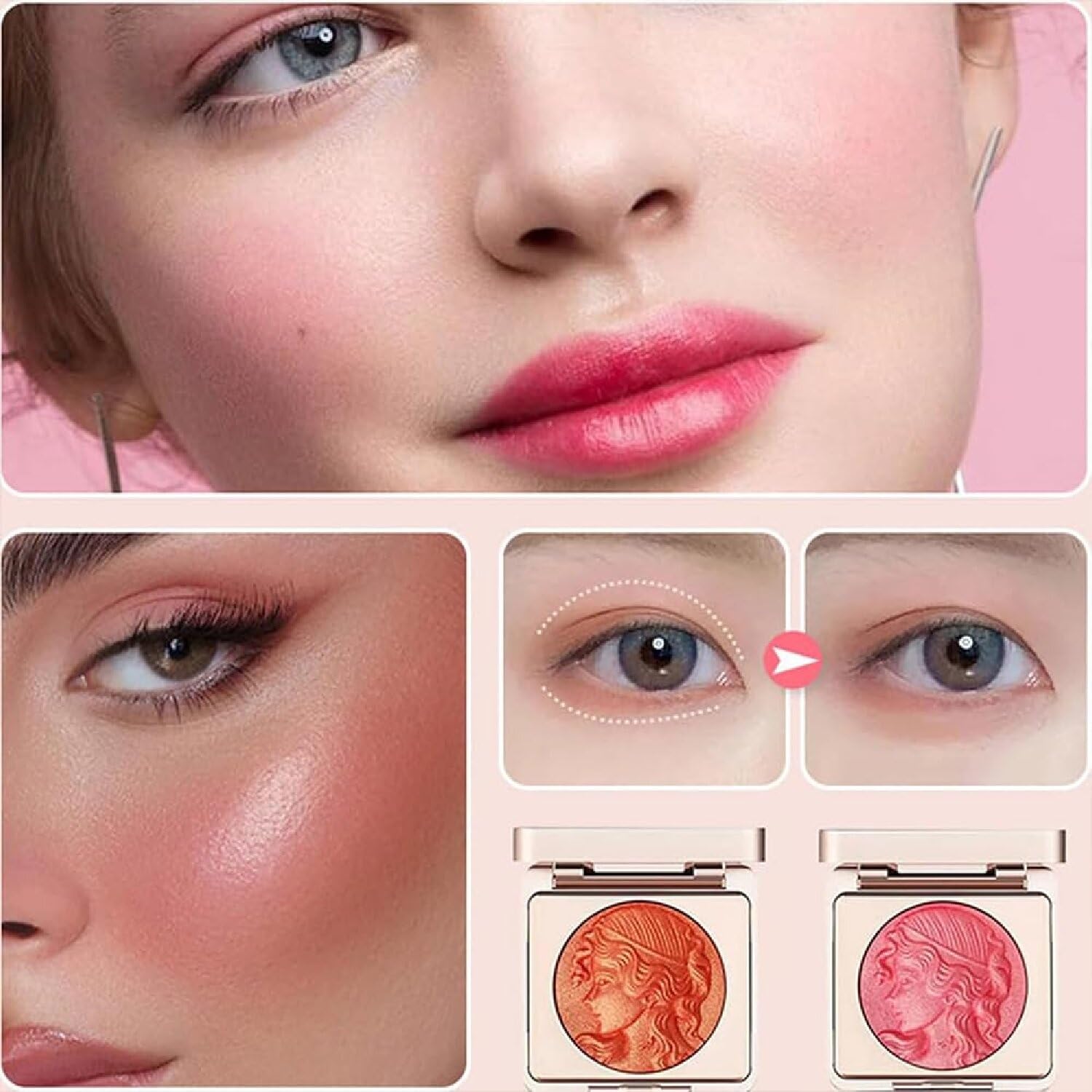 Палетка румян Embossed Smooth Powder для щёк Natural Nude Long Lasting (01+01), фото №3