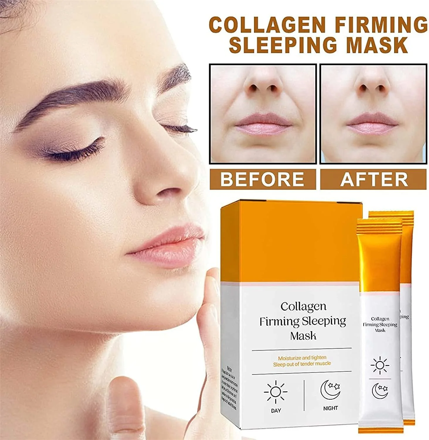 Увлажняющая маска с коллагеном VitaC Korean, Укрепляющая ночная маска с коллагеном Korean, Лифтинг-маска против старения, Портативная маска для лица без смывания (3 упаковки), фото №2