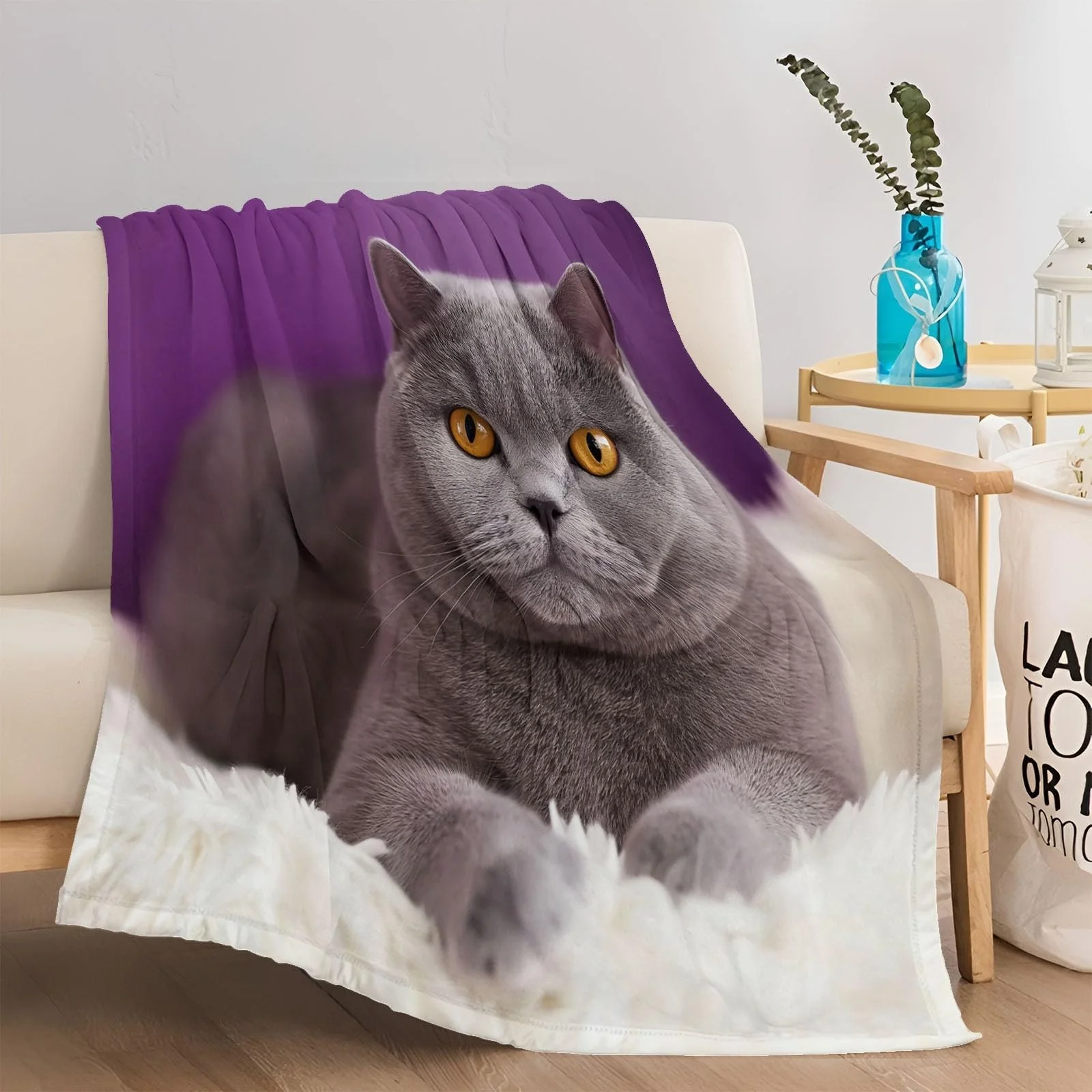М'який плед Einfachheit Kätzchen Fotografie, високоякісний фланель, сіро-фіолетовий, 200 x 200 см, фото №4
