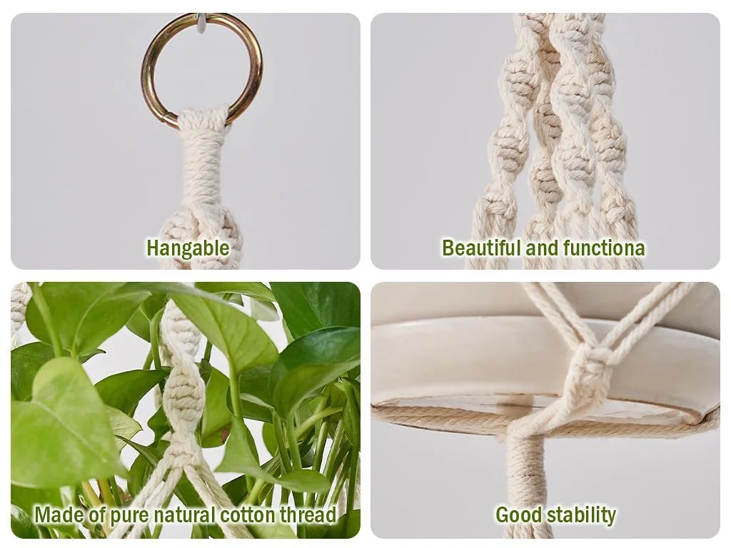 Підвісний кошик для квітів набір 4 шт бавовняна мотузка для дому та саду, фото №3