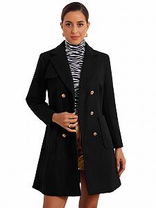 Пальто Allegra K С лацканами и карманами Женское Двубортное Длинное - Фото 1