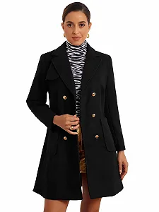 Пальто Allegra K З лацканами та кишенями Жіноче Двобортне Довге - Фото 1