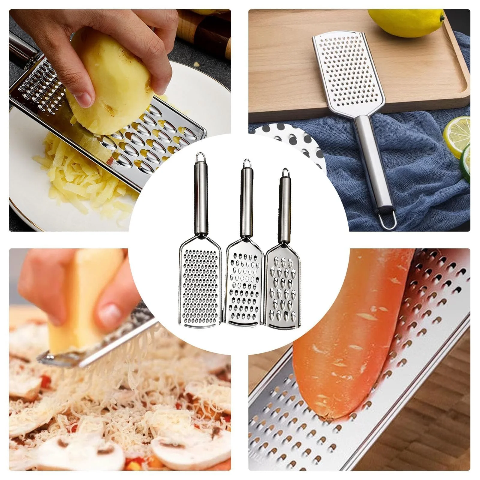 Набор терок из нержавеющей стали 3 шт. ручно, фото №7