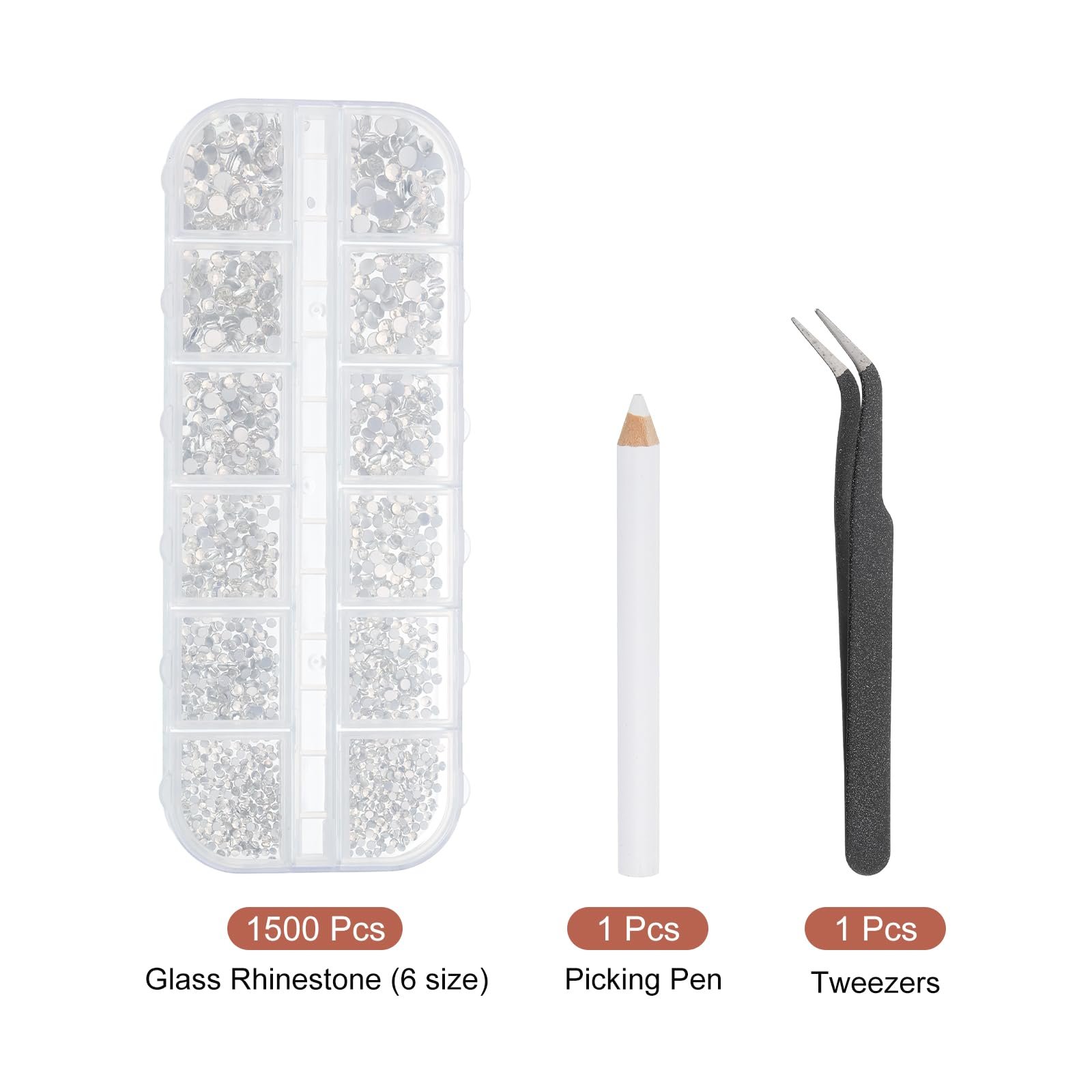 Стразы Кварцман круглые Flatback, набор 6 размеров, кристаллы стекла с плоской задней стороной с пинцетом и ручкой для подбора, для украшения ногтей, макияжа, рукоделия, ткани, DIY, хрустальные, фото №3