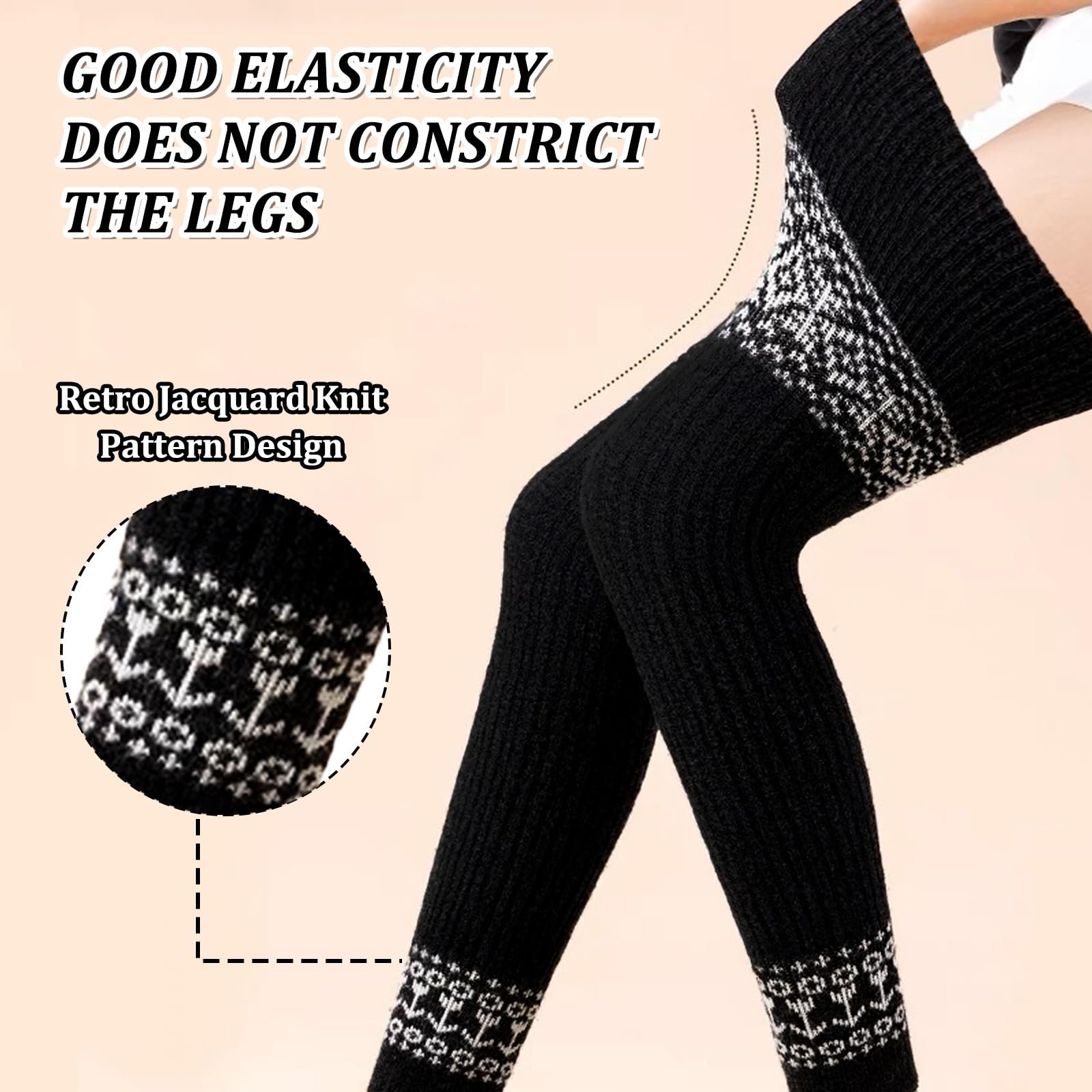 Носки выше колена 84 см, женские, черные, вязаные, гетры выше колена, длинные полосатые чулки до бедра, ретро гетры, фото №2