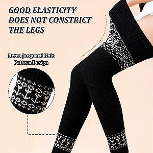 Носки выше колена 84 см, женские, черные, вязаные, гетры выше колена, длинные полосатые чулки до бедра, ретро гетры synthetic.ua - Фото 1
