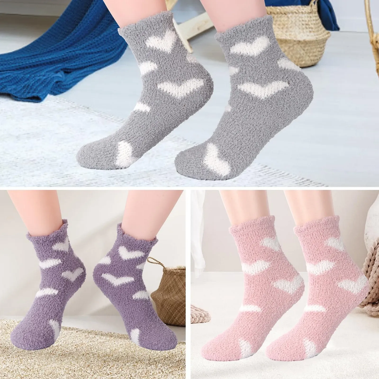 Женские носки Alorn, из кораллового флиса, средней высоты, 5 пар, с сердечками, осенние, зимние, домашние носки, носки для сна, теплые, удобные, подарок для женщин, фото №5