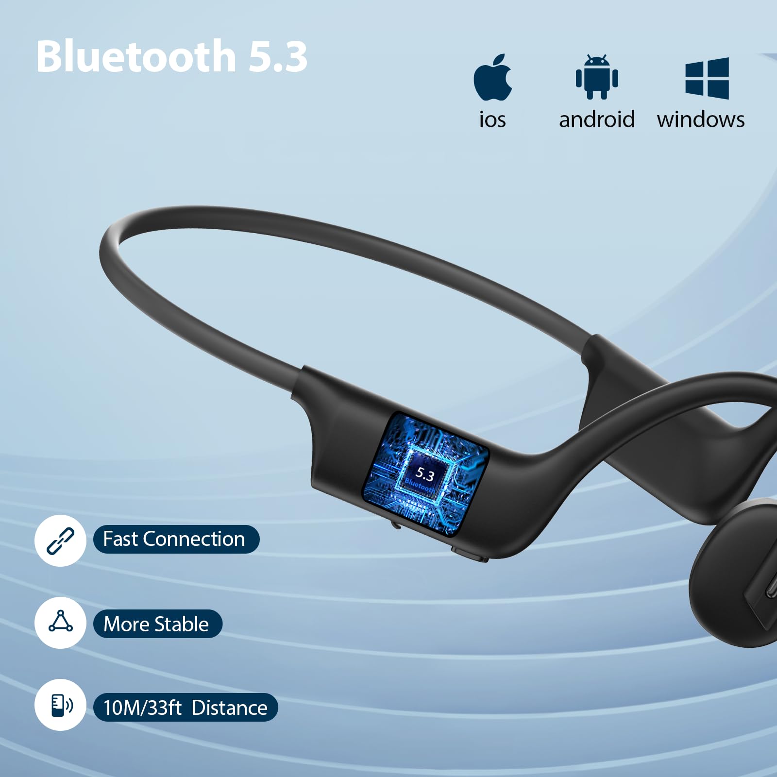 Навушники Sunvito Bone Conduction Open Wireless Bluetooth 5.3 Microphone IPX5 Водонепроникні Захист від поту, фото №5