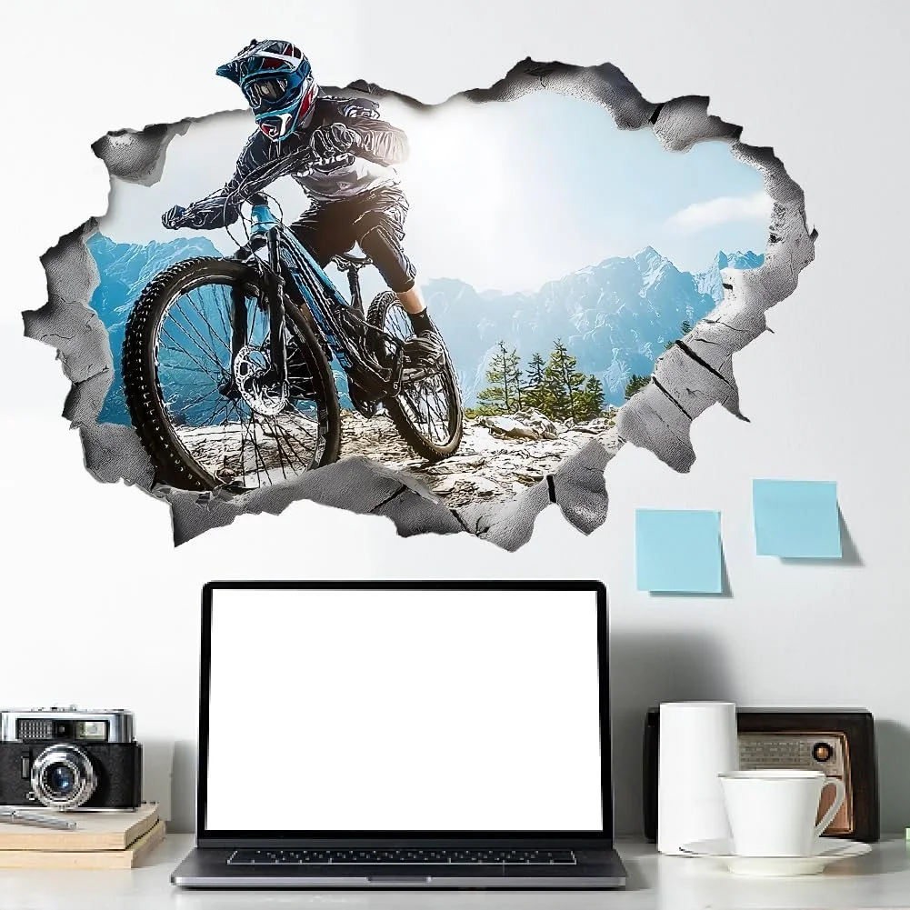 Наклейка на стіну SUPERDANT 3D Мотокрос Велосипед Самоклейна 96x60 см, фото №4
