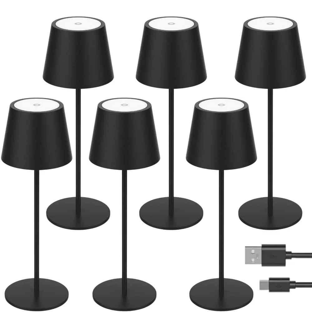 Настільна лампа LUXULA світлодіодна димована з акумулятором сенсорна 3 режими CCT бездротова IP44 USB для дому та вулиці набір з 6 шт, фото №1